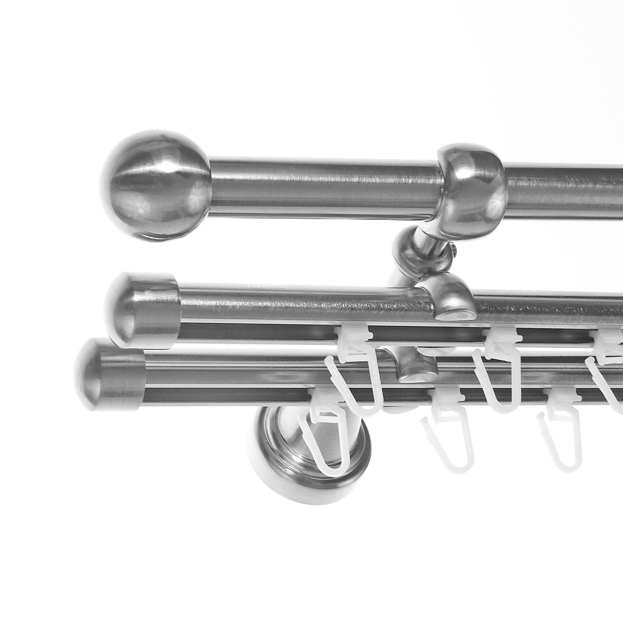 BASIT Gardinenstange Rohr und Innenlauf 16 mm mit Wandträgern 360 cm E22, Ø 16 mm, 3-läufig, verschraubt, Metall, H14 RI 360 cm E22 Kugel