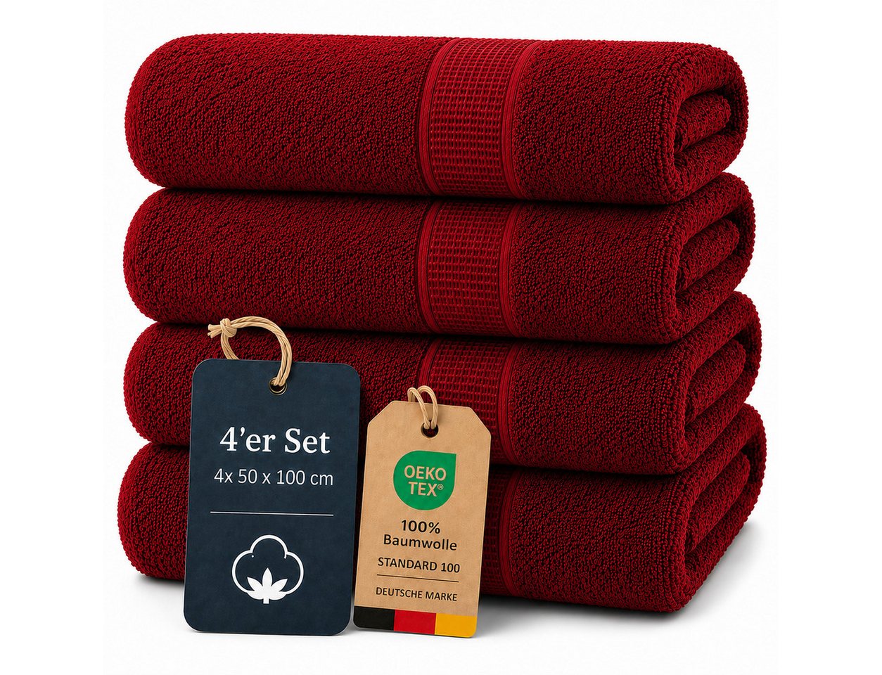 Komfortec Handtuch Set 4x Premium Handtuch Set - 50x100 cm, Frottee (4-St), 100% Baumwolle, mit Bordüre, Weich & Saugstark, Hotelqualität
