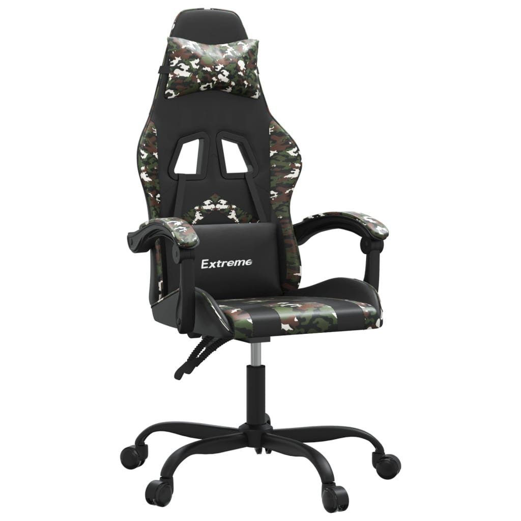 furnicato Gaming-Stuhl Schwarz und Tarnfarben 57,5x59,5x(121-131) cm (1 St), Ergonomischer Spielstuhl mit Liegefunktion und Massage-Taillenkissen