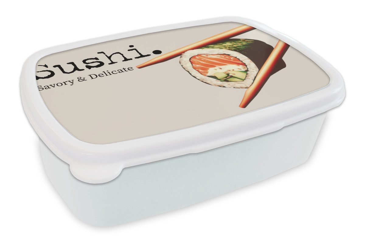 MuchoWow Lunchbox Sushi - Lachs - Reis - Japanisch, Kunststoff, (2-tlg), Brotdose Schule oder Arbeit, Brotbox für Kinder und Erwachsene