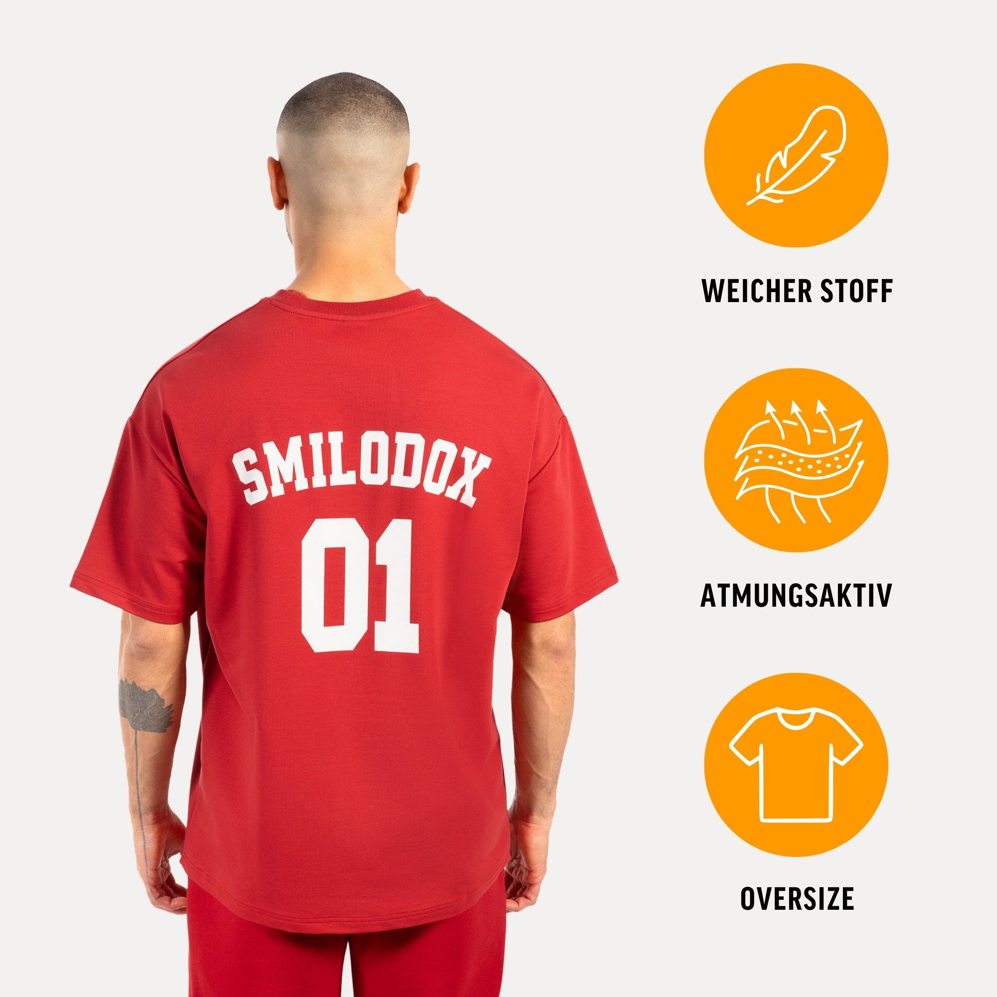 Smilodox T-Shirt Rayk, Locker geschnittenes Oversize Shirt mit auffälligem Backprint Logo auf der Brust und Rundhalsausschnitt für Moderne Streetwear Looks