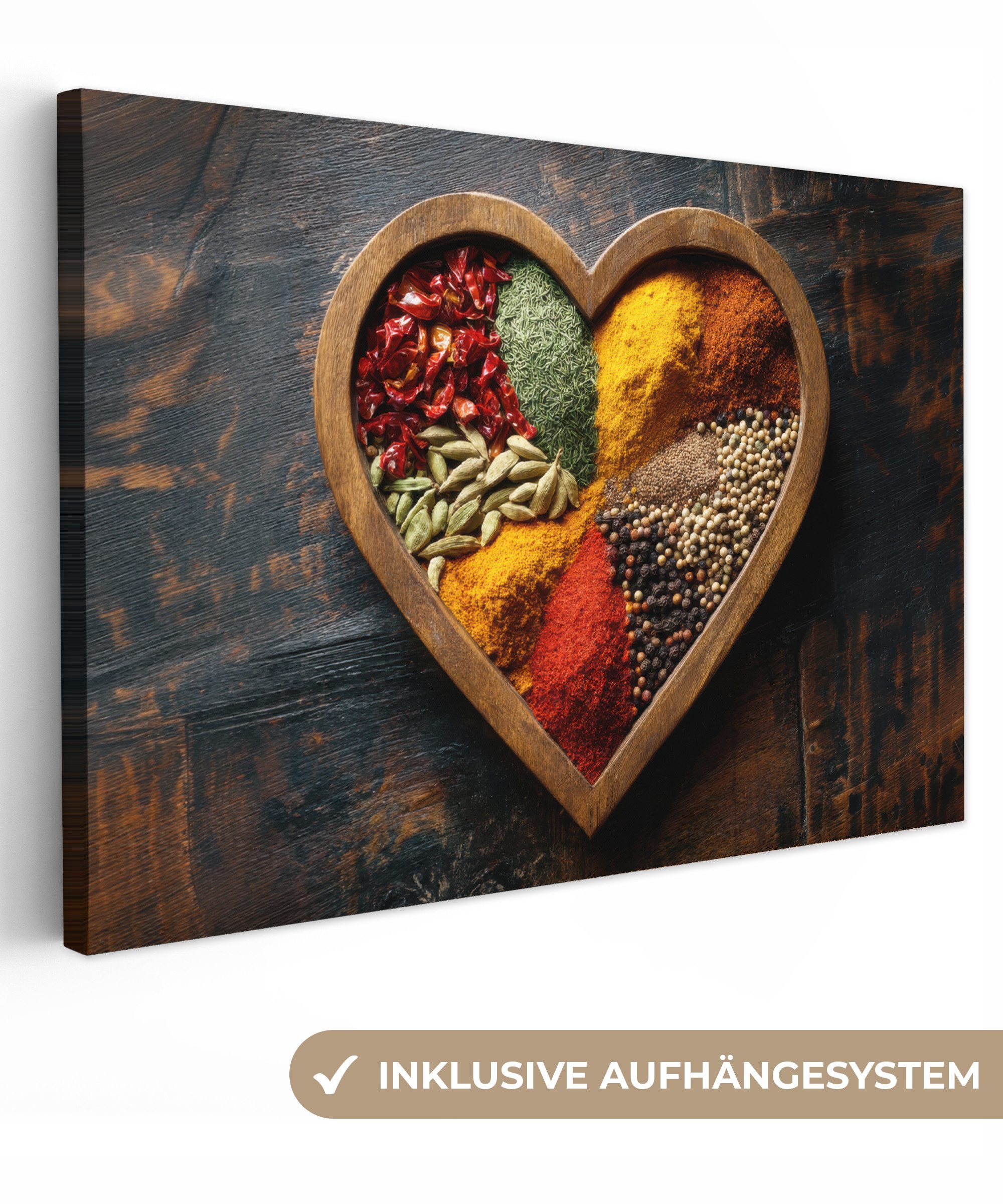 OneMillionCanvasses® Leinwandbild Hölzern - Herz - Bunt - Gewürze, Fotodruc günstig online kaufen