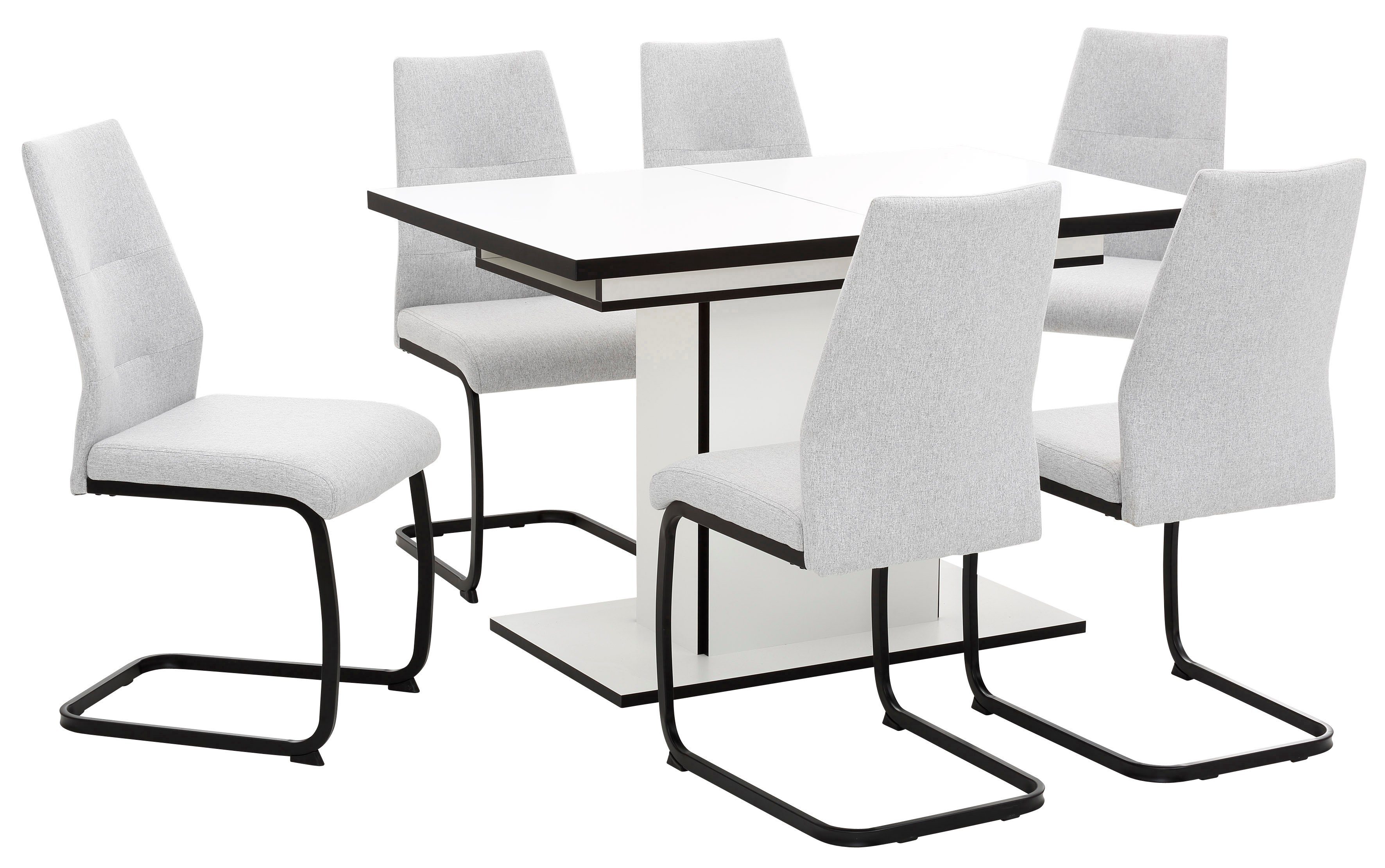 Tisch Weiß cm, | Hellgrau HELA Ariana, Hellgrau -160 7-tlg., 120 (Set, 6 140 Essgruppe Weiß/Bezug Stühle), / 1 Belastbarkeit ausziehbar waterfree KG |