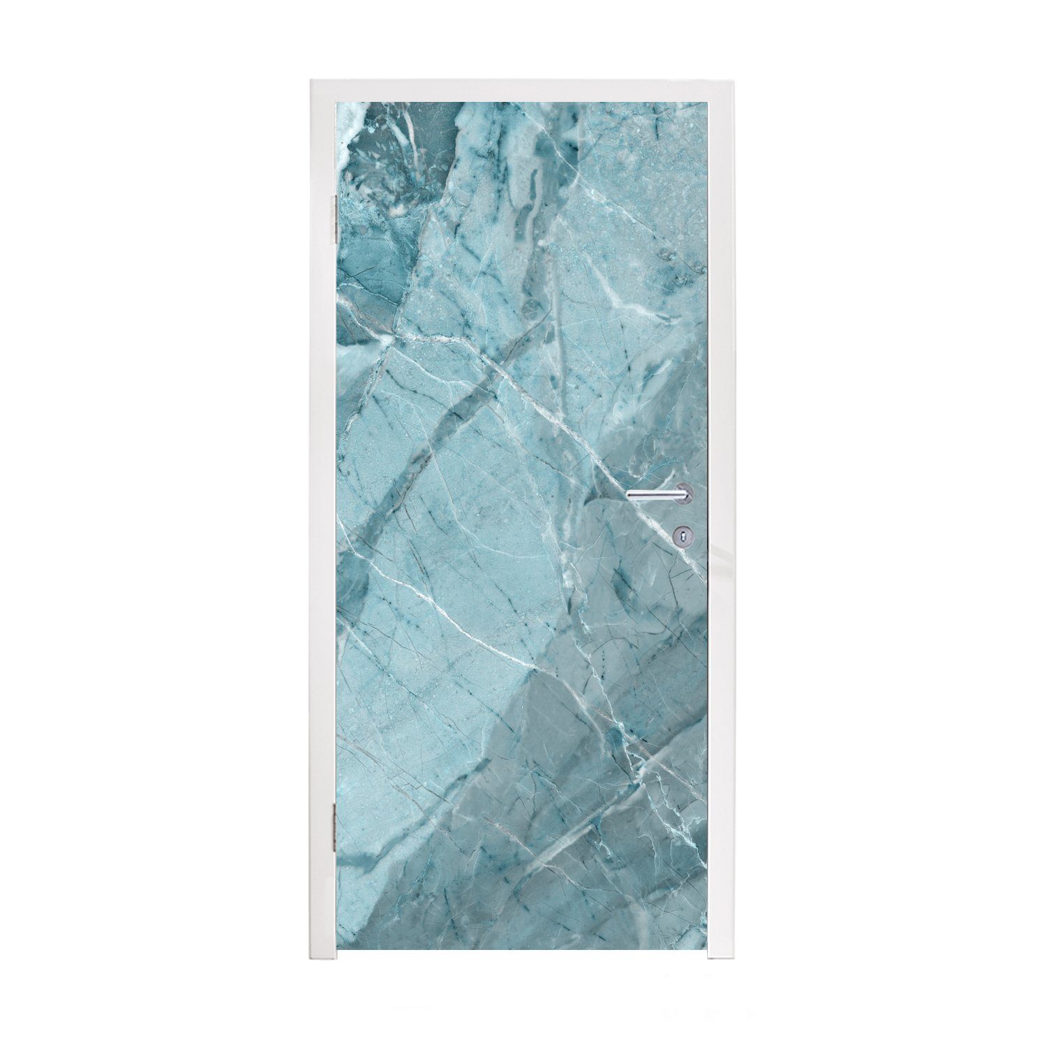 Türaufkleber, - Granit 75x205 cm - - Fototapete (1 Blau Tür, Kristalle, MuchoWow Matt, Weiß St), für bedruckt, Türtapete