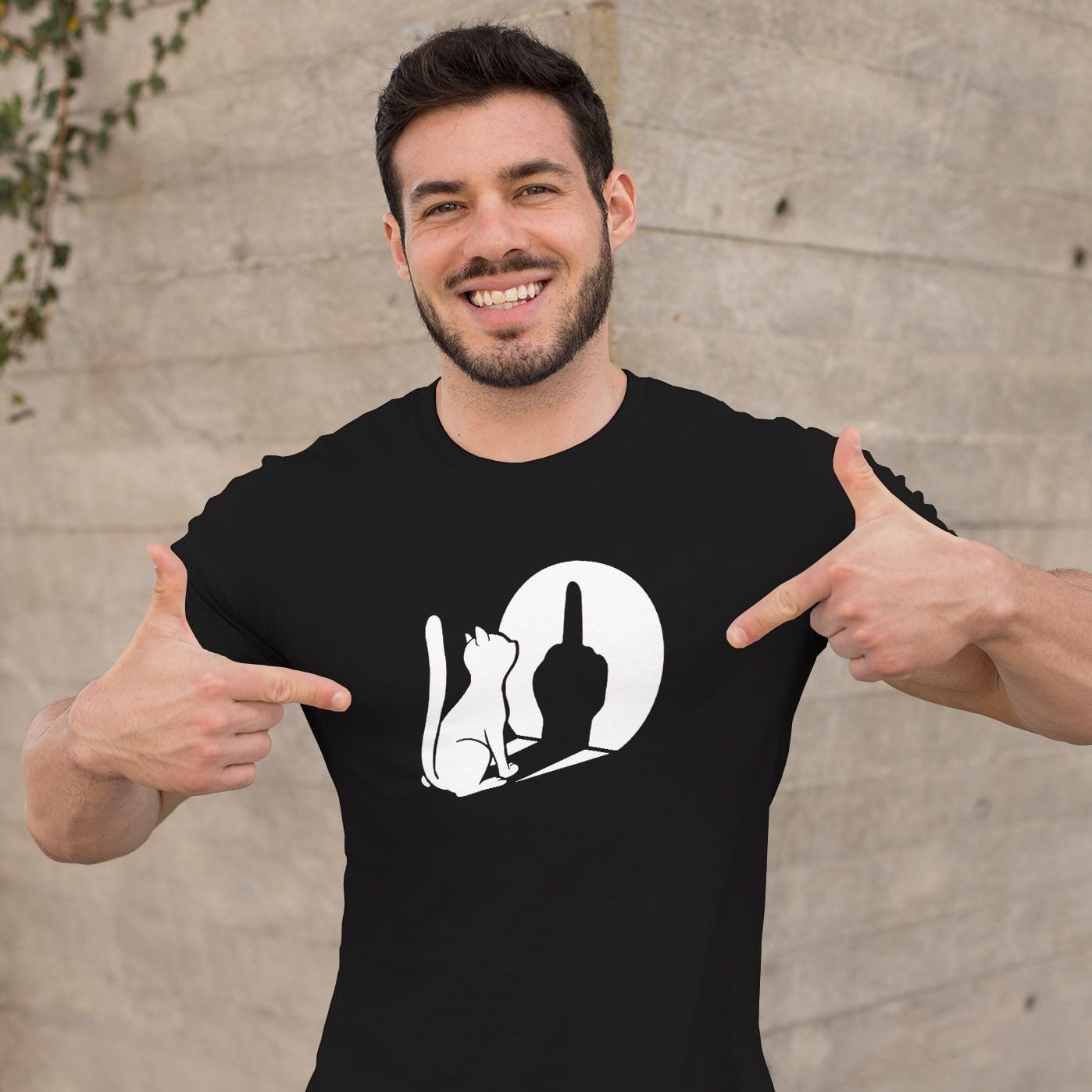 MoonWorks Print-Shirt Herren T-Shirt Katze Mittelfinger Schatten F*UCK You Fun-Shirt mit Print
