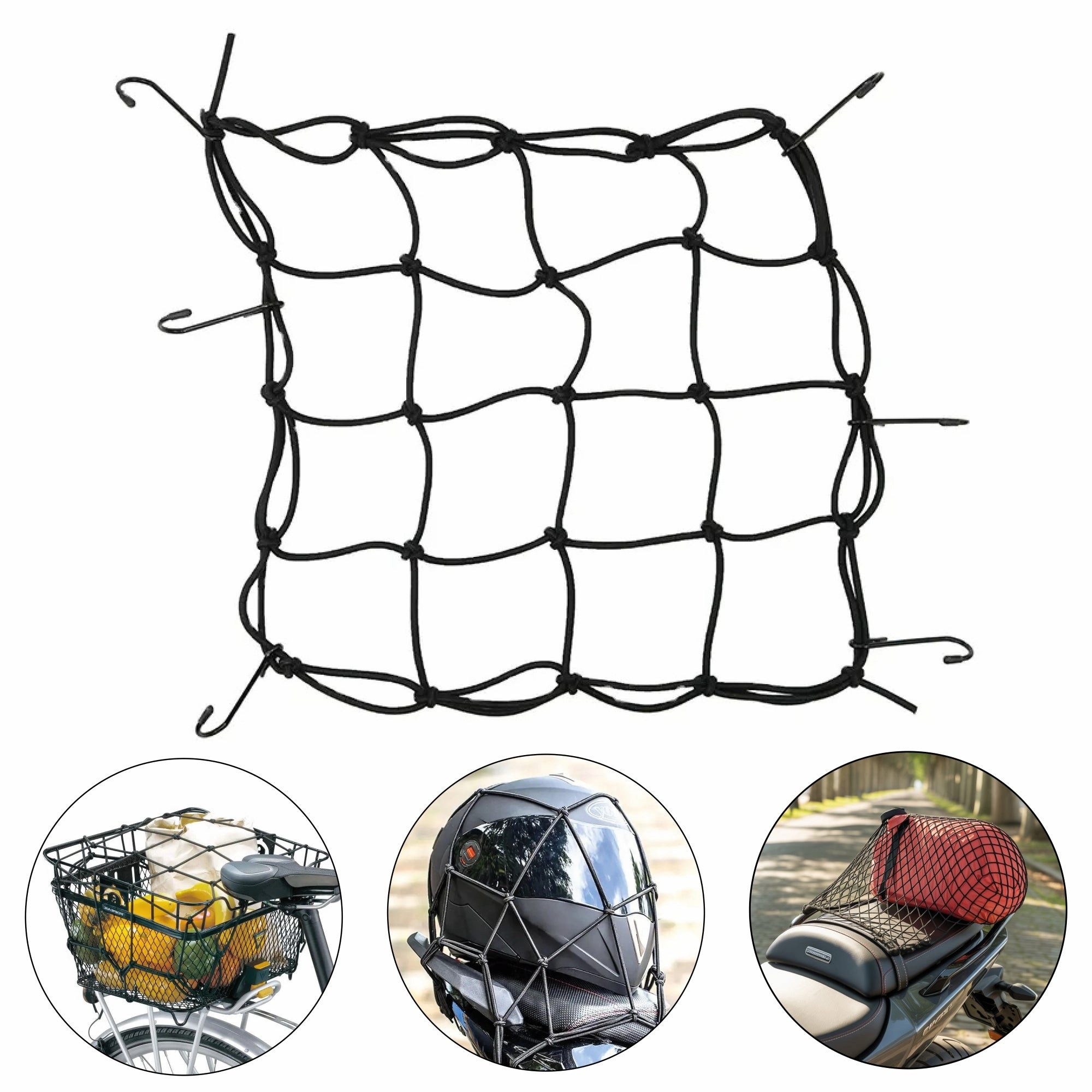Pitlane Performance Anhängernetz Gepäcknetz Korbnetz Helmnetz, BxL: 0.25x0.25 m, (1-St), Flexibler Gummispanner & Helmnetz für sichere Ladungssicherung