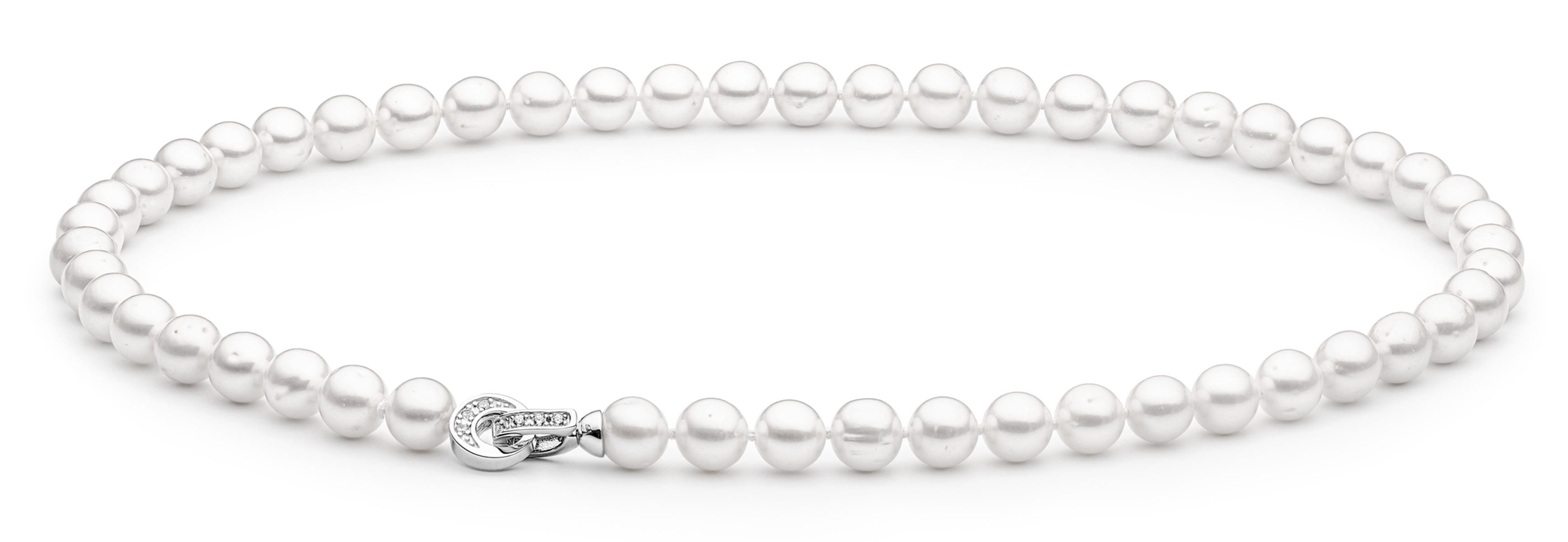 Perlenkette, klassisch, weiß, rund, 45 cm, Zirkonia, echte Süßwasserzuchtperlen