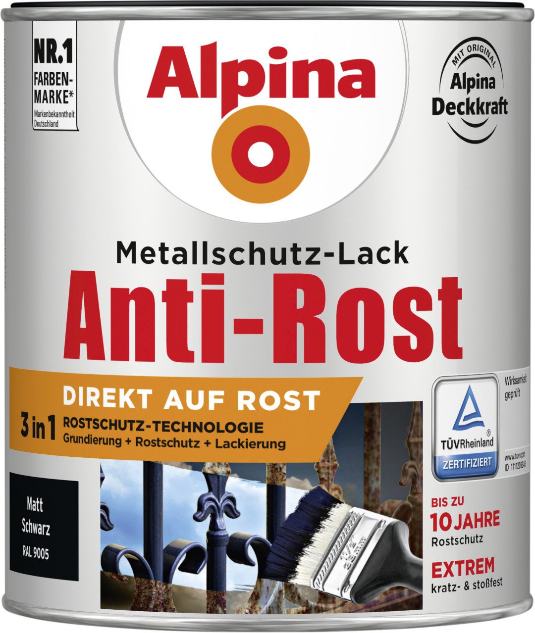 Alpina Metallschutzlack Alpina Metallschutz-Lack Anti-Rost 750 ml schwarz