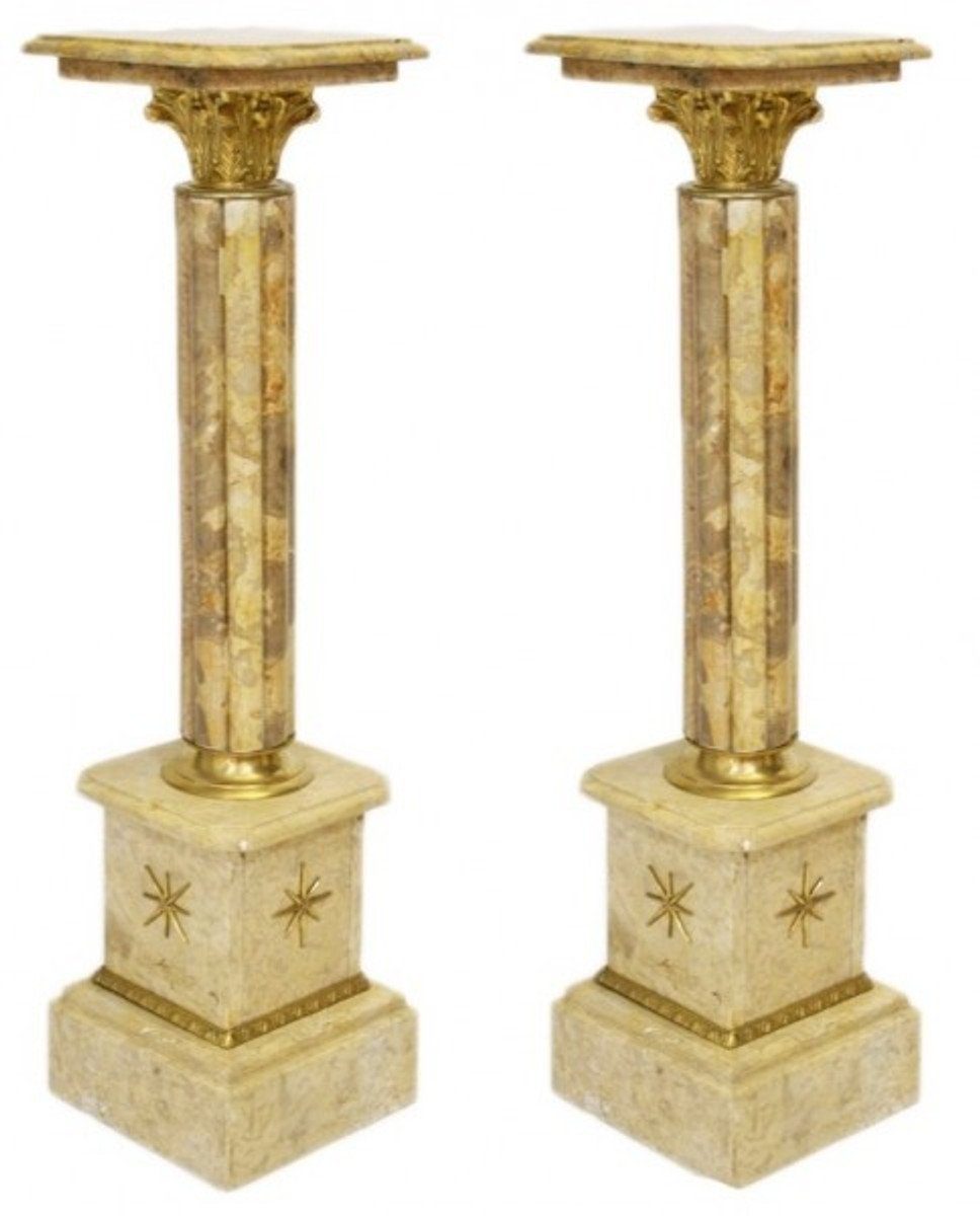 - Beistelltisch Set Creme Padrino Marmor Barock Stk) Säule Gold Säulen / (2 Marmor Casa