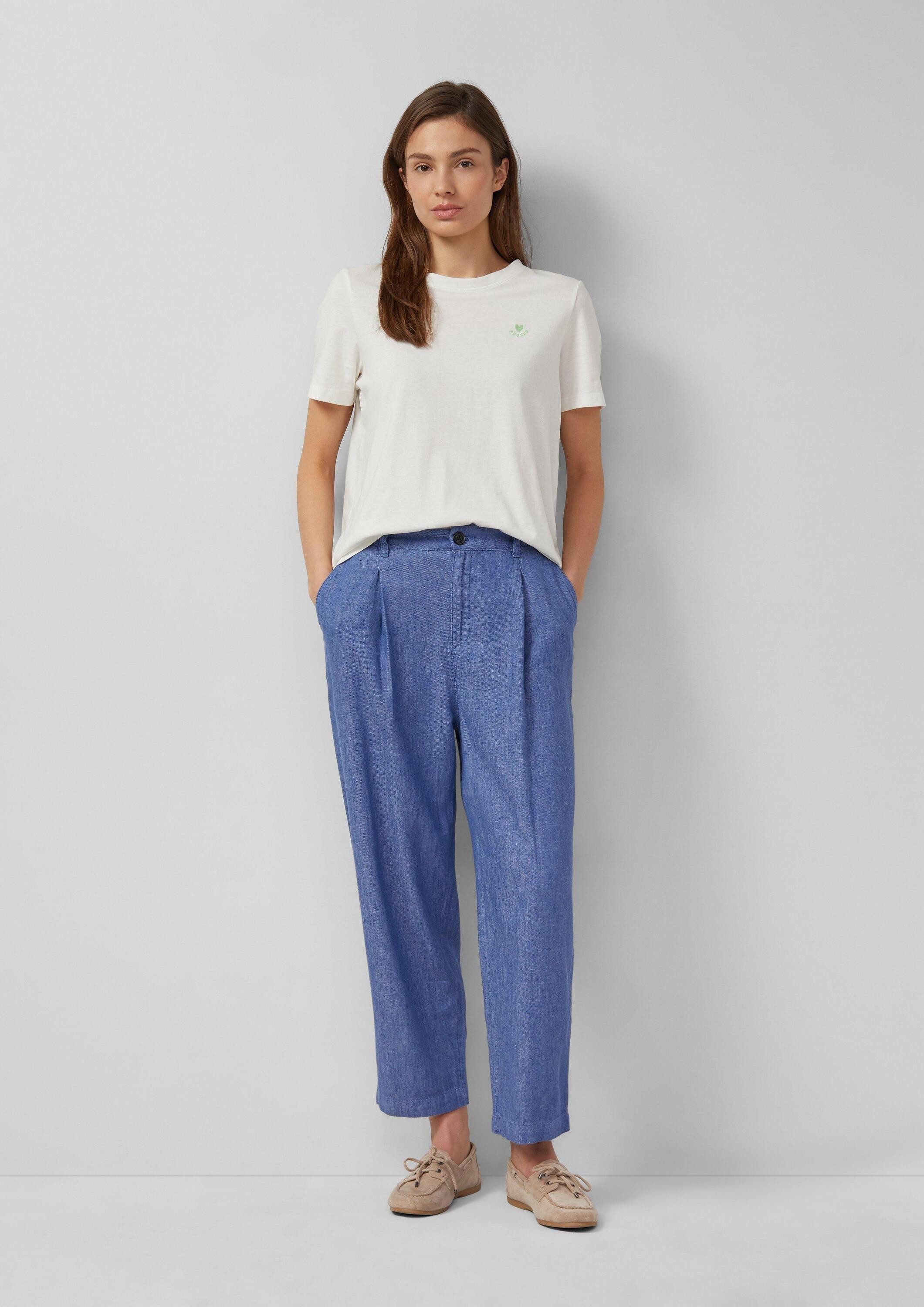 s.Oliver Chinos Hose Leinenmix-Hose mit Elastikbund und Barrel Leg