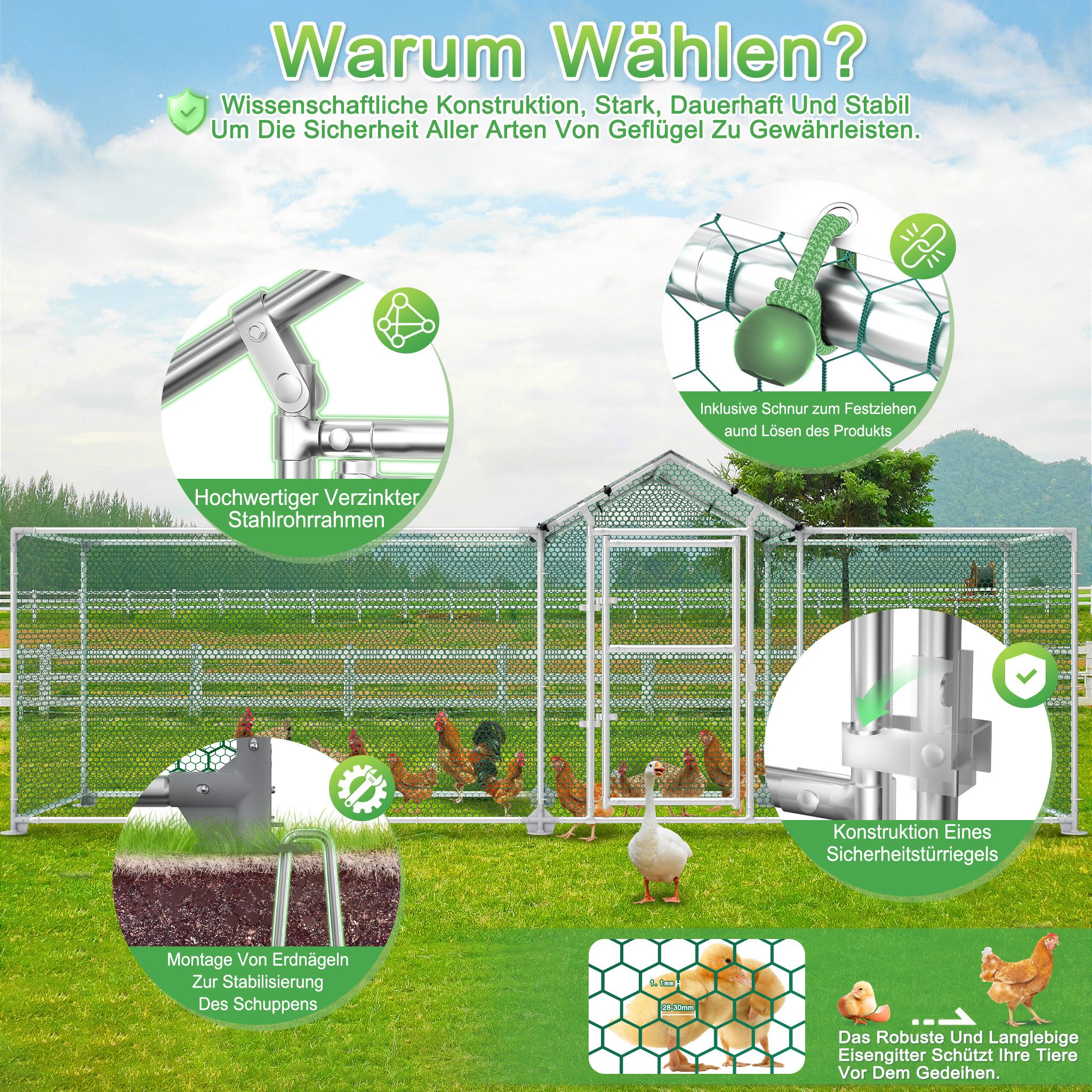FIVMEN Hühnerstall Kleiner Hühnerhaus für Garten, Outdoor Kleintierhaus, Geflügelstall mit Auslauf Vogelkäfig mit Freilauf Transportabler – Bild 5 von 5