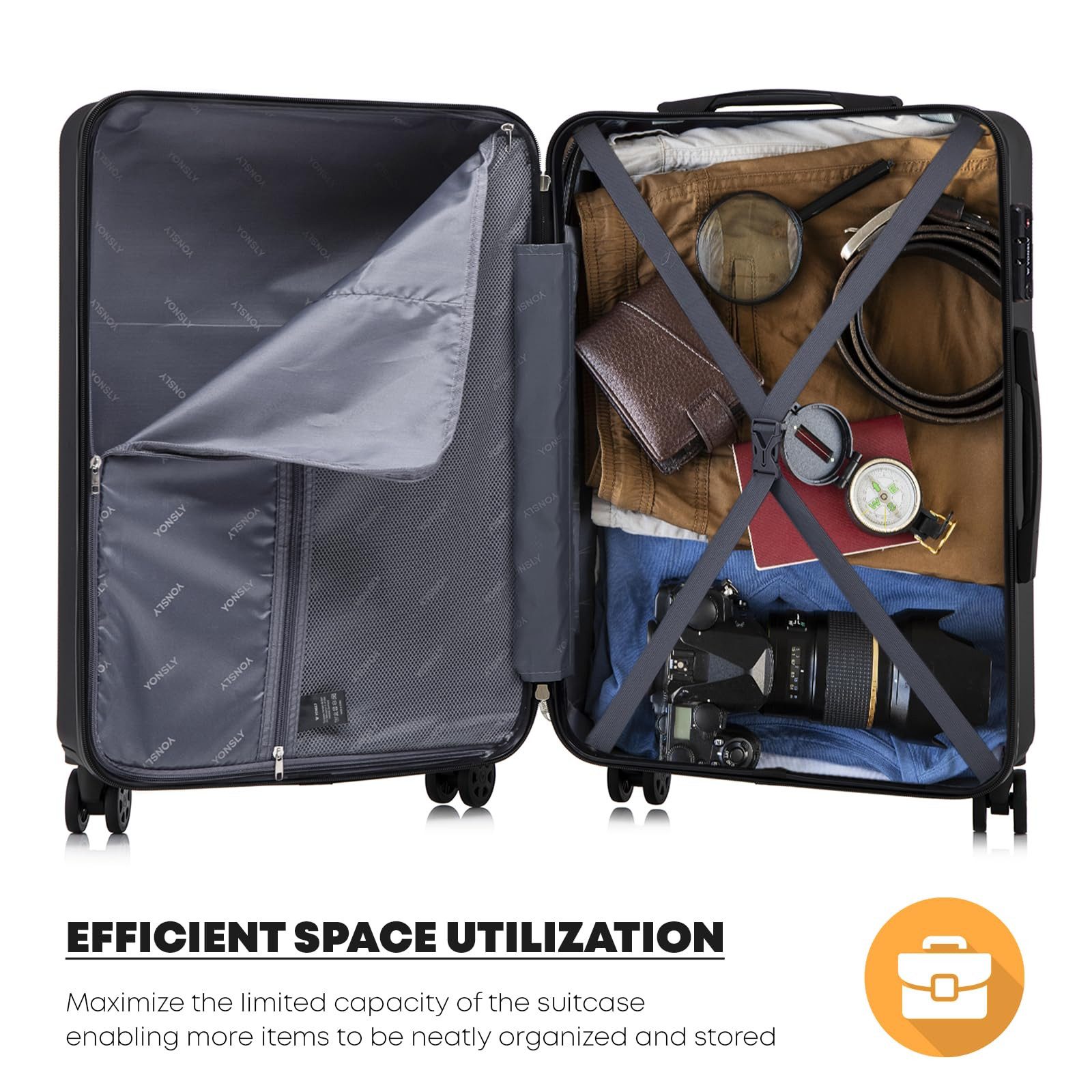 YONSLY Hartschalen-Trolley Premium Hartschalen-Reisekoffer, 4 Rollen, TSA-Schloss, YKK-Reißverschluss, austauschbare Rollen/Griffe