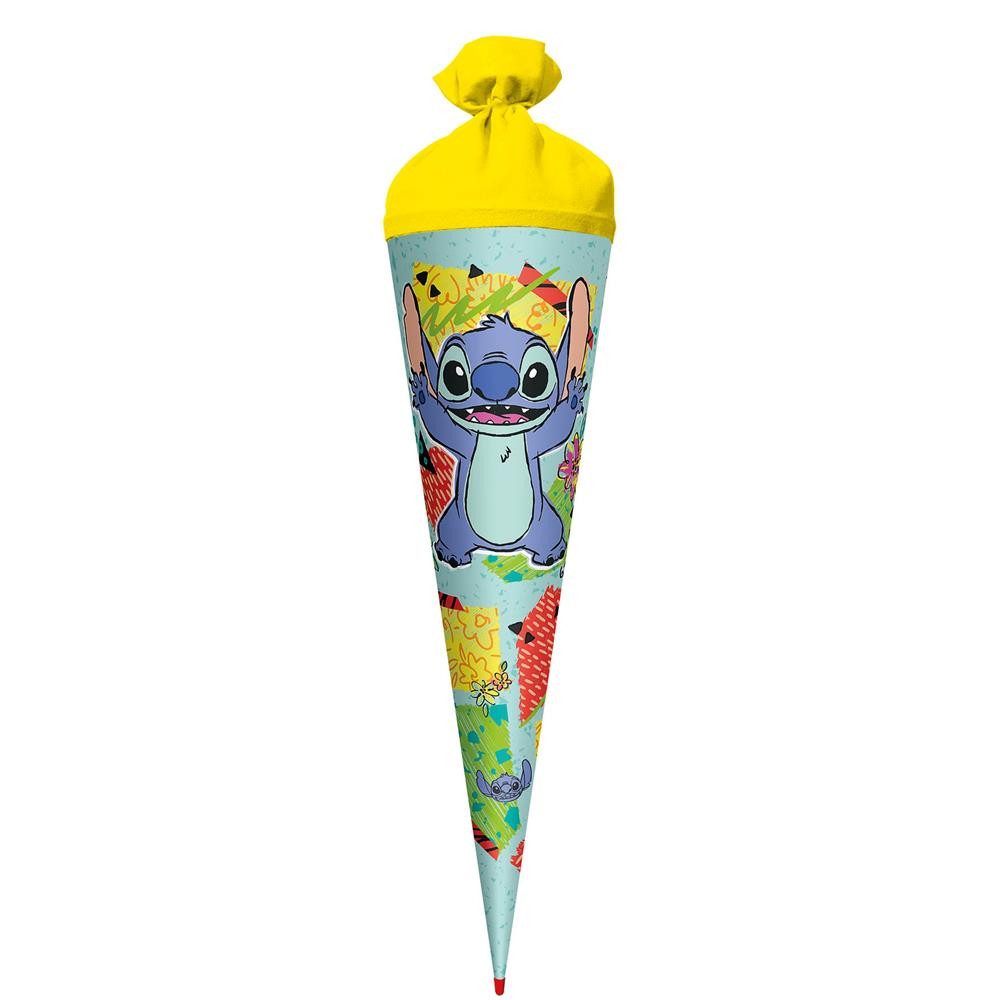 Roth Schultüte Disney Stitch, 70cm, rund, mit Rot(h)-Spitze, Filzverschluss Gelb