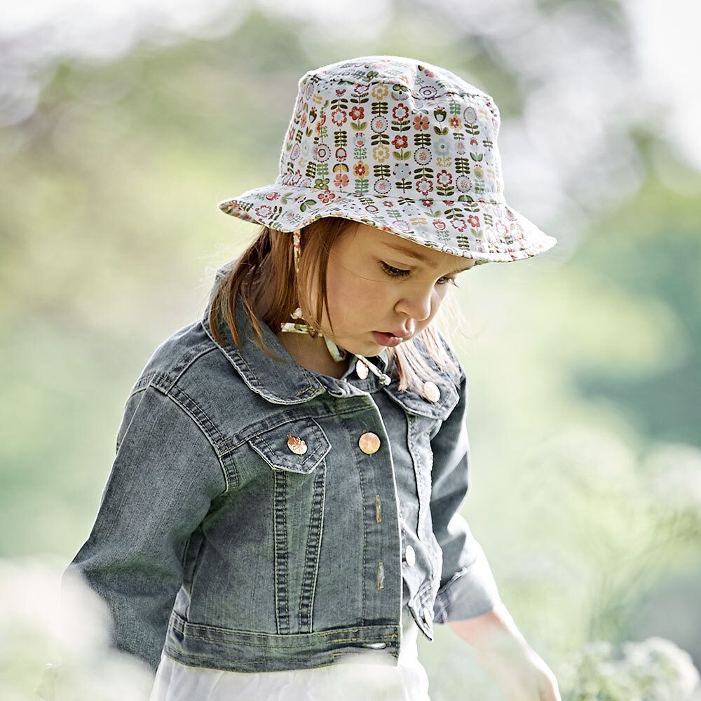 Fischerhut MINI GIRL-Hut, "Retroblume" Bindeband, Futter, UV 15