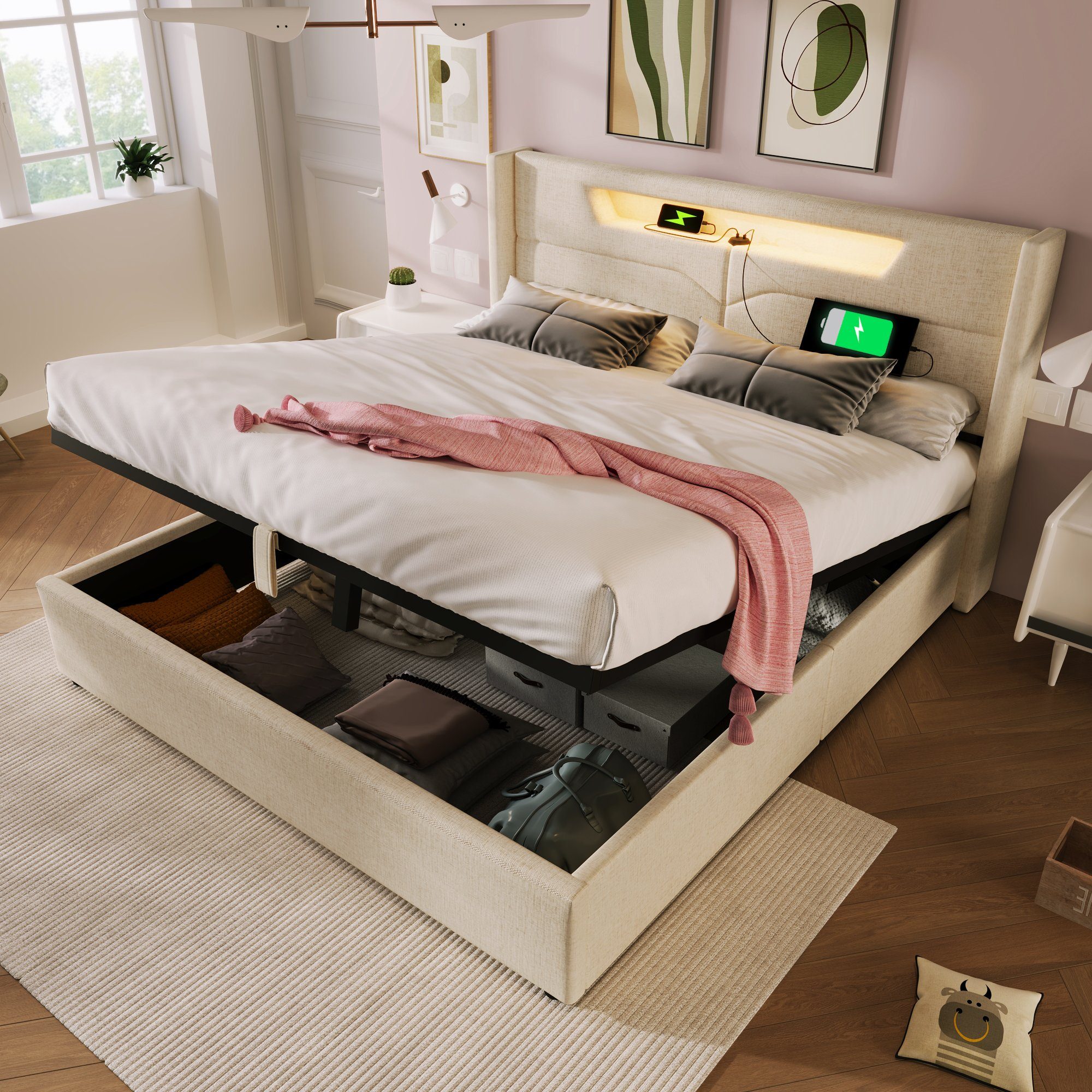 REDOM Polsterbett LED Doppelbett mit USB günstig online kaufen