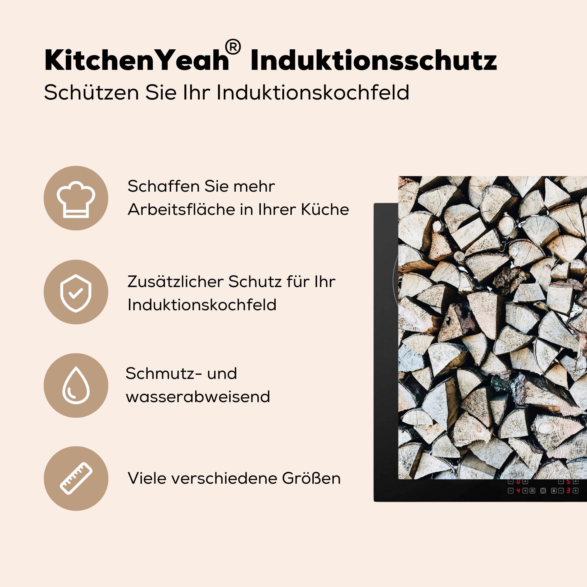(1 Arbeitsplatte Winter, 78x78 Holz - tlg), cm, Kamin Ceranfeldabdeckung, Herdblende-/Abdeckplatte - küche Vinyl, MuchoWow für