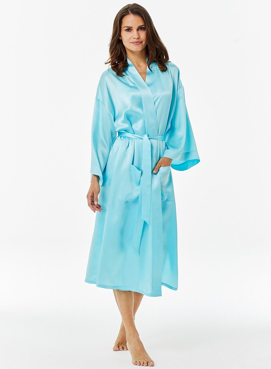 Kimono Seide, Angel Kimono-Kragen, Blue Jadee Glow, Bindegürtel Night