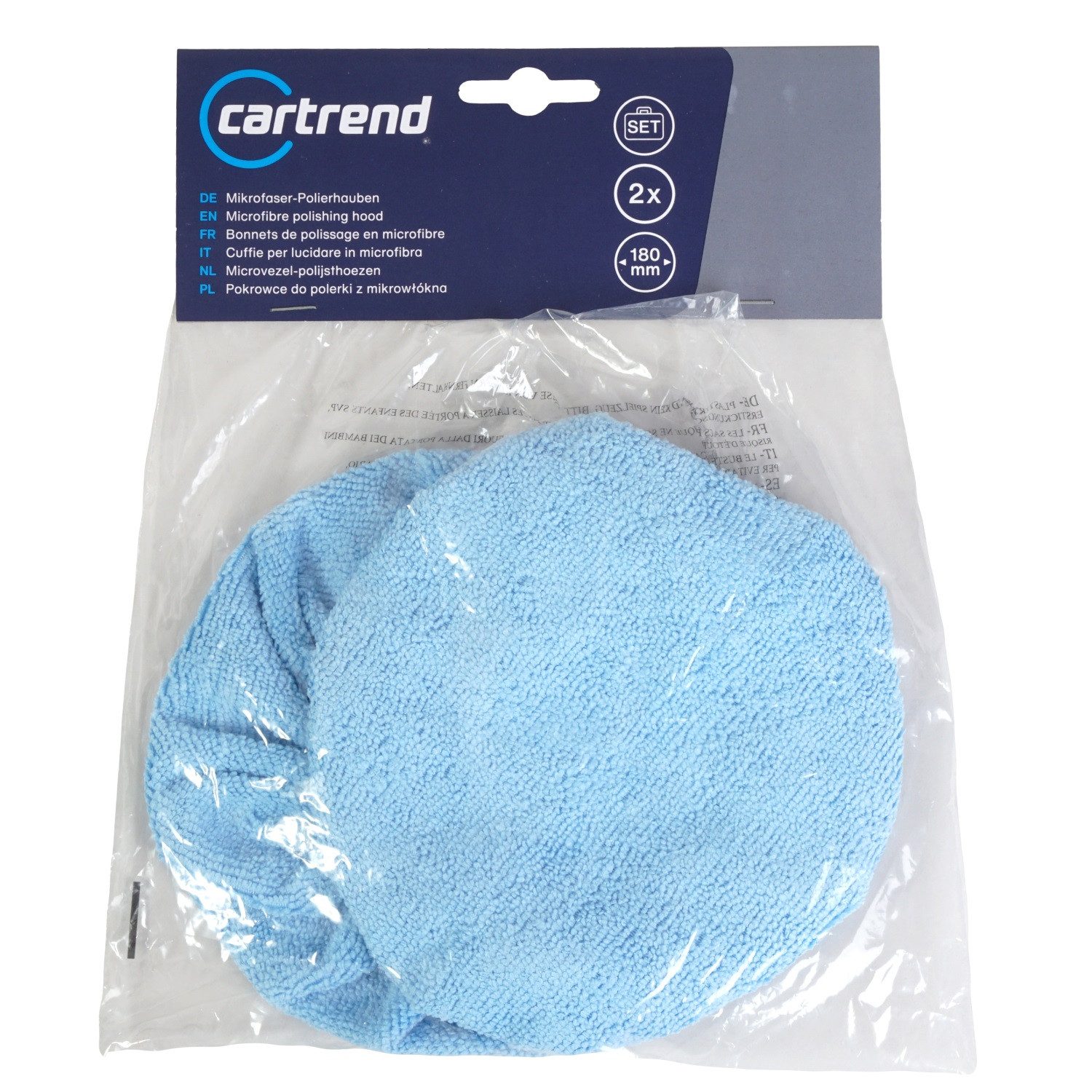 Cartrend Polierpad 2x Set Polierhaube Mikrofaser 180mm hellblau, Polierhauben Polierscheibe Ersatzhauben für 18cm Poliermaschinen