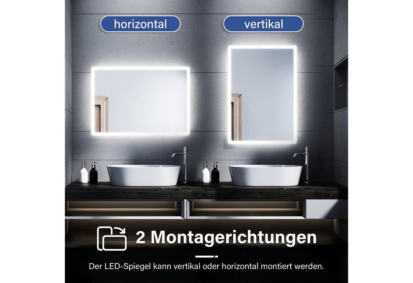 Thumbnail - SONNI Badspiegel mit Beleuchtung, 80×60 cm,Wandschalter, Badezimmerspiegel, LED Badspiegel, Wandspiegel, Badspiegel, Lic...