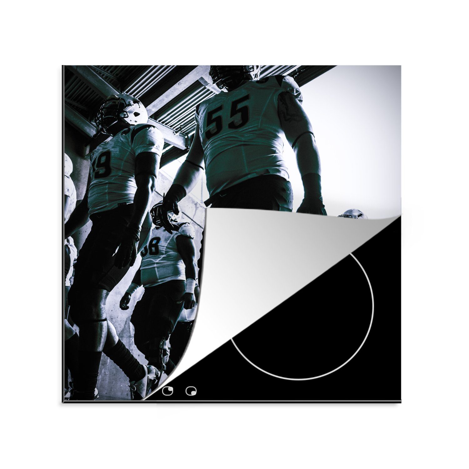 MuchoWow Herdblende-/Abdeckplatte American-Football-Mannschaft betritt ein Stadion, Vinyl, (1 tlg), 78x78 cm, Ceranfeldabdeckung, Arbeitsplatte für küche