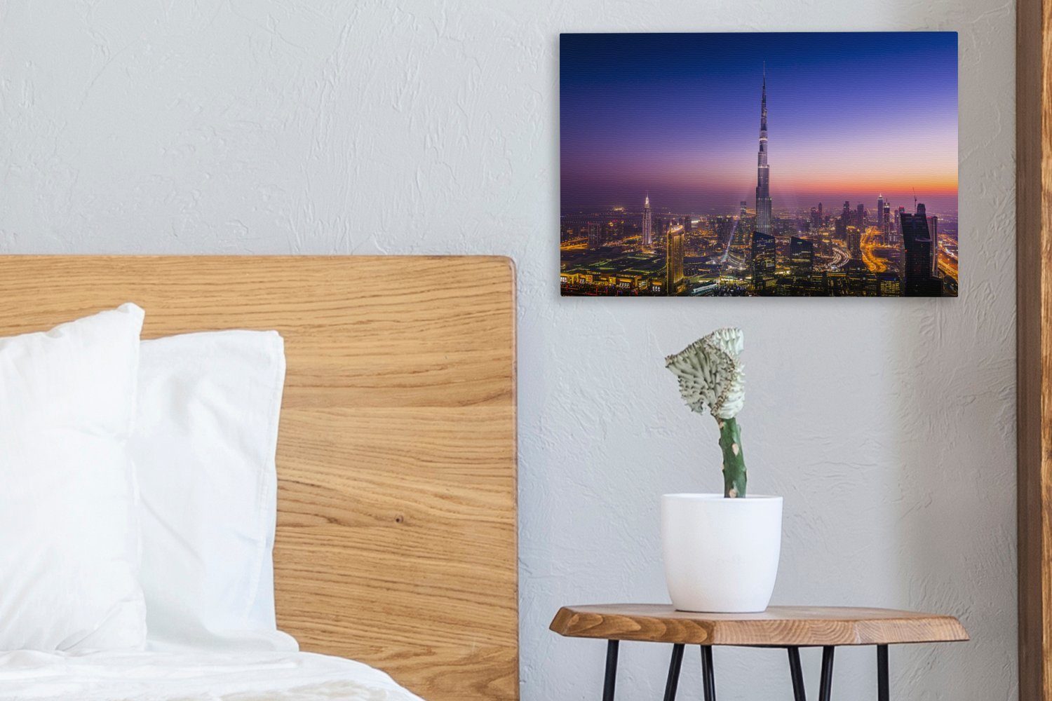 Leinwandbilder, Aufhängefertig, und Burj Wanddeko, Himmel dem cm Leinwandbild OneMillionCanvasses® Khalifa-Wolkenkratzer Dubai, St), Wandbild (1 30x20 über Bunter