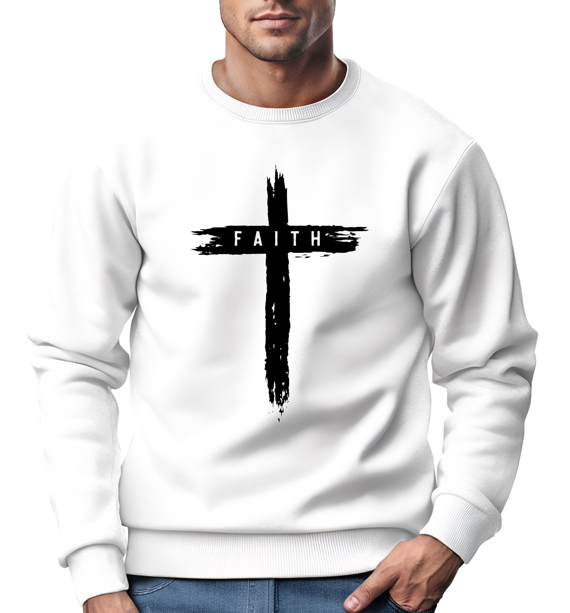 Neverless Sweatshirt Sweatshirt Herren Aufdruck Kreuz Cross Faith Glaube Trend-Motiv