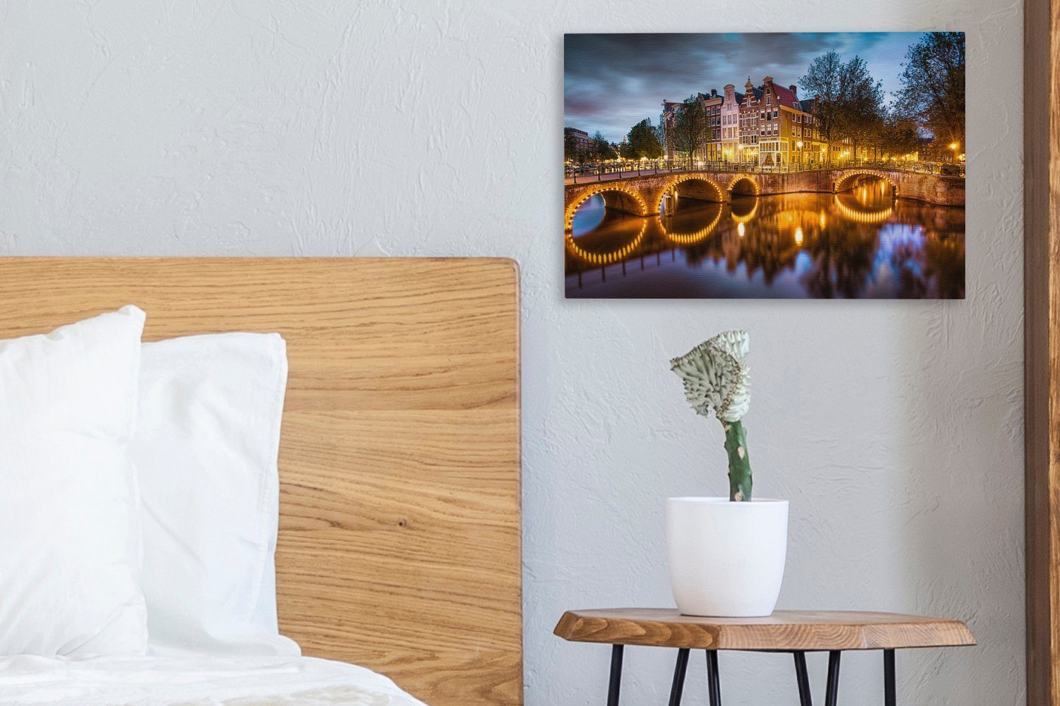 (1 OneMillionCanvasses® Wandbild Keizersgracht St), Aufhängefertig, Leinwandbild cm in Wanddeko, Leinwandbilder, 30x20 Nacht, der Die