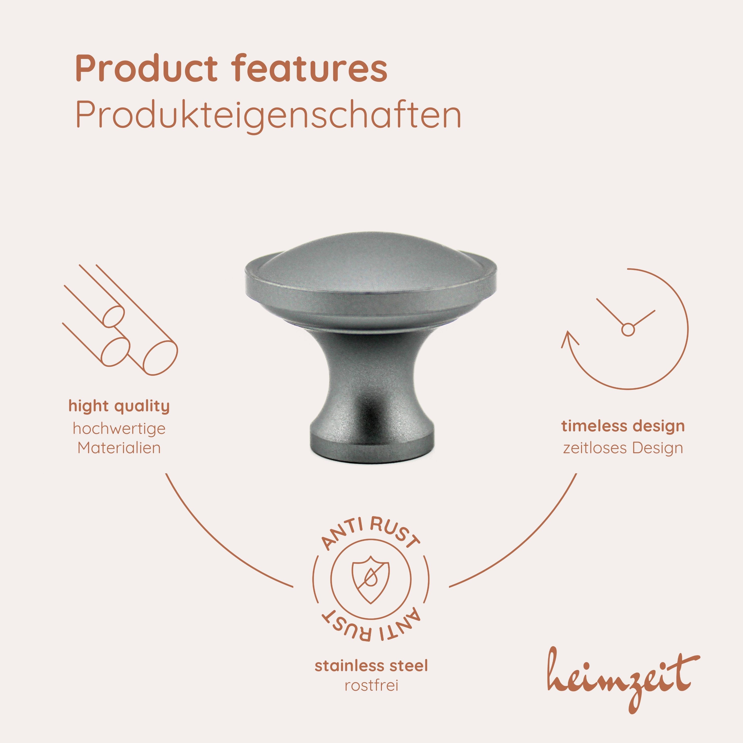 heimzeit Möbelgriff heimzeit Möbelknöpfe Rund groß (Set, 4-St), für Schubladen, Türen und Kommoden, inkl. Schraube