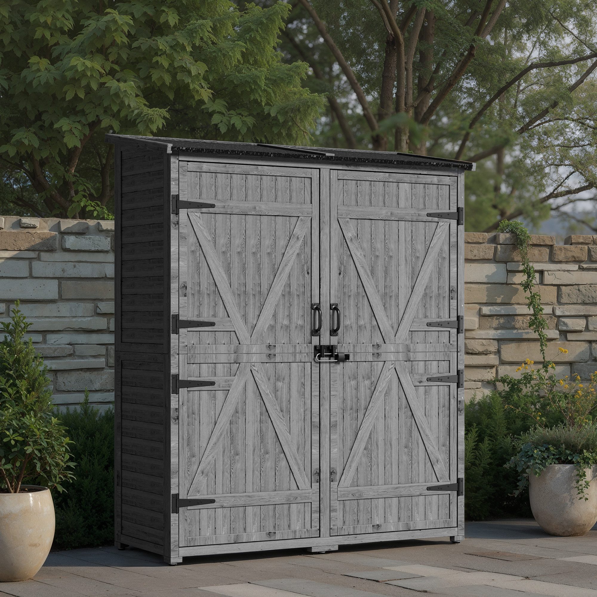 Bealife Gerätehaus Gartenschrank aus Holz, 140 x 50 x 162 cm günstig online kaufen