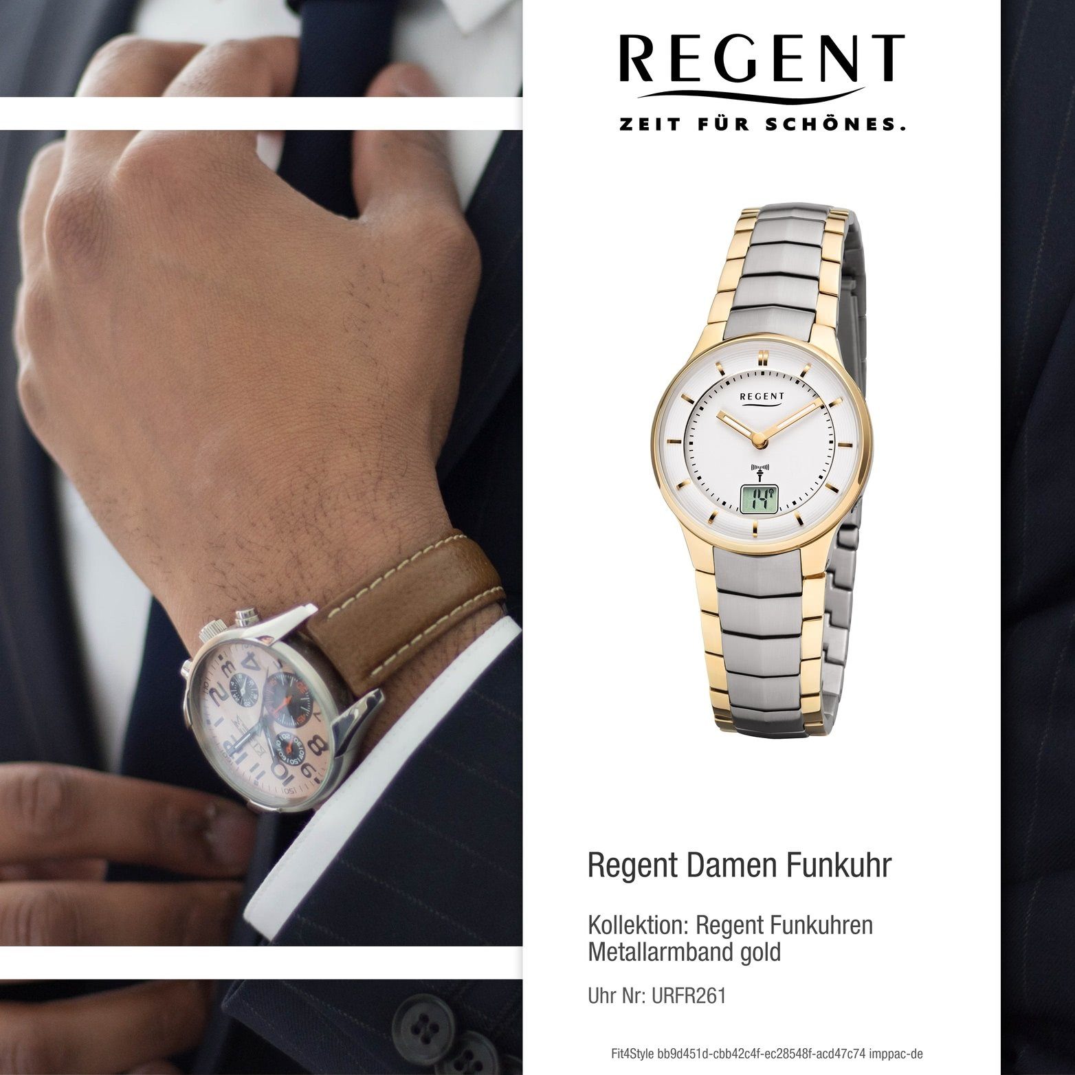 Damenuhr Gehäuse, Damen Metall Regent (ca. Regent Uhr Metallarmband rundes Funkuhr klein 30mm) gold, FR-261, silber,