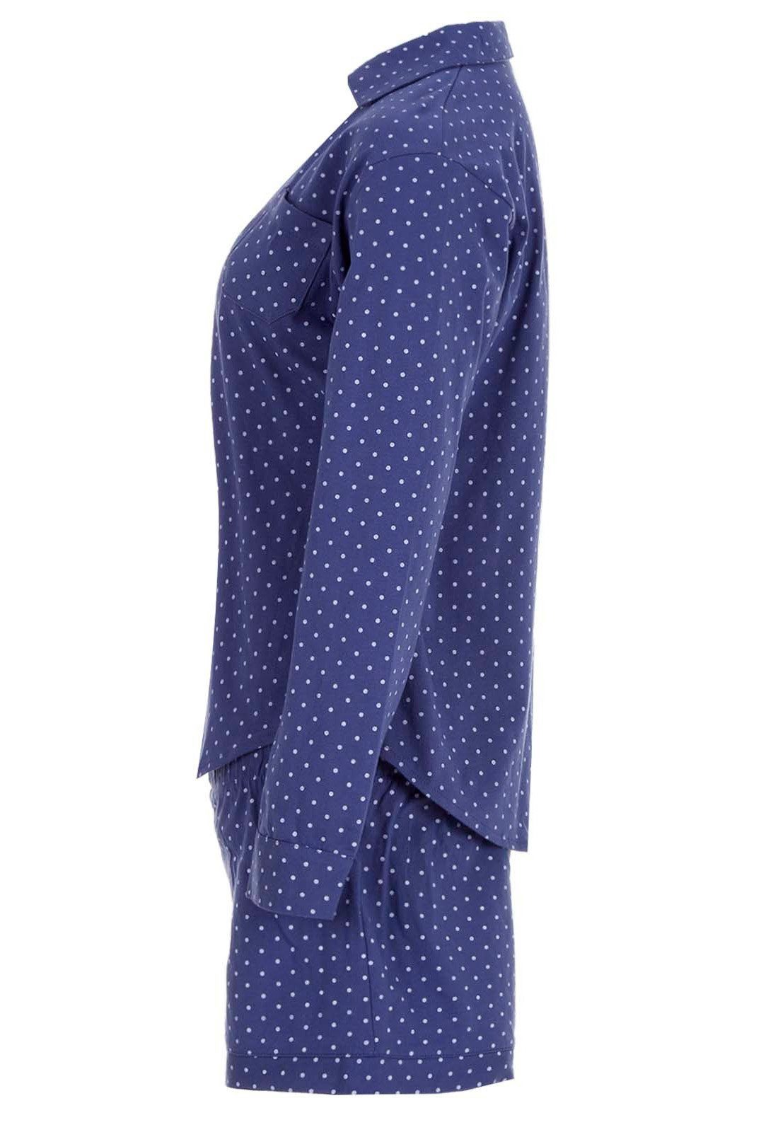 zeitlos Schlafanzug Pyjama Shorty Set blau - Langarm