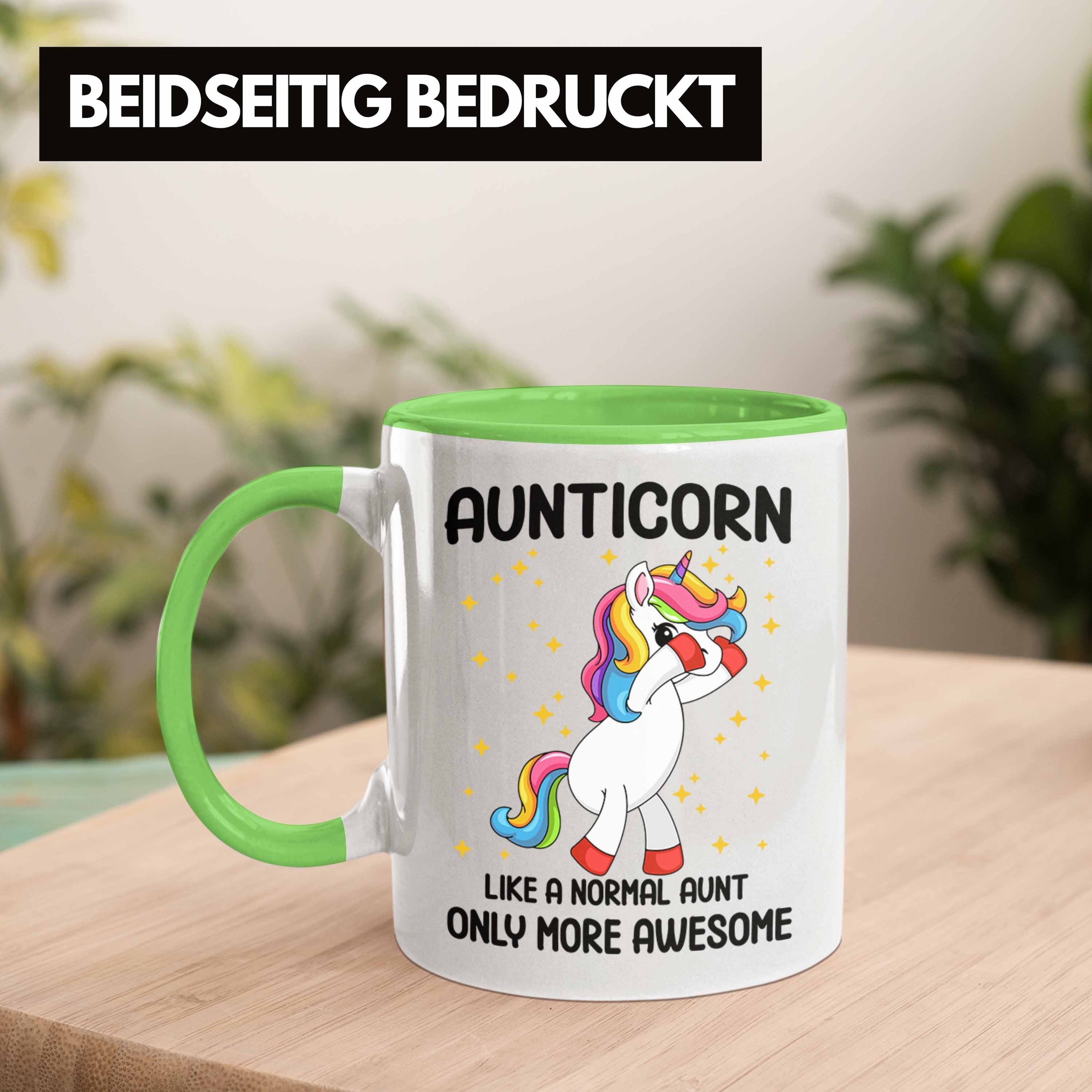 Trendation Lustig Geschenkidee Grün Tasse Aunticorn Kaffeetasse Trendation Tante Tasse - Geschenk Tante Beste Geschenk