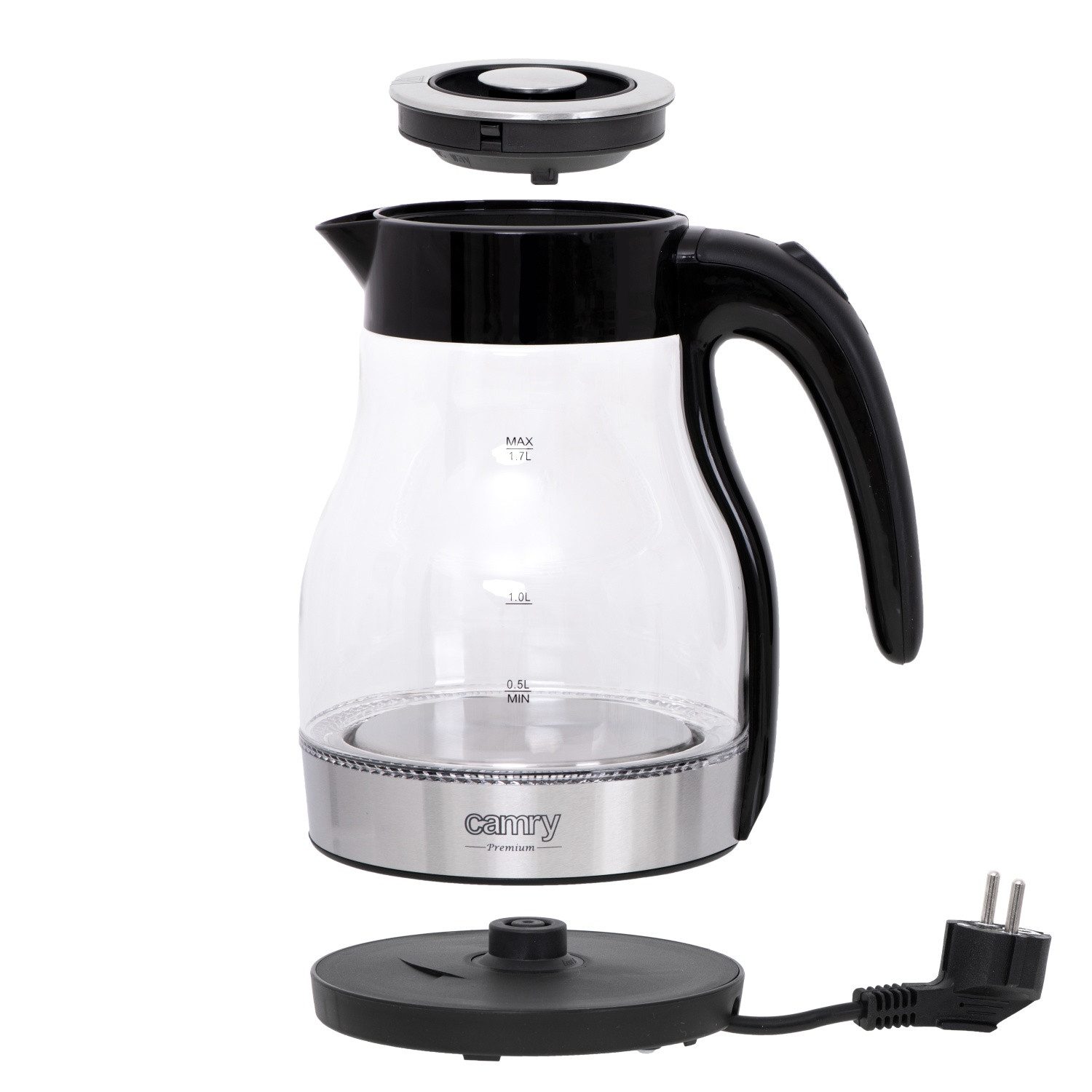 Camry Wasserkocher CR 1300 Wasserkocher - 1,7 L, Edelstahl-Heizelement, LED-Anzeige, 1,7 l, 2200 W, Familiengröße für bis zu 6–7 Tassen – Bild 4 von 5