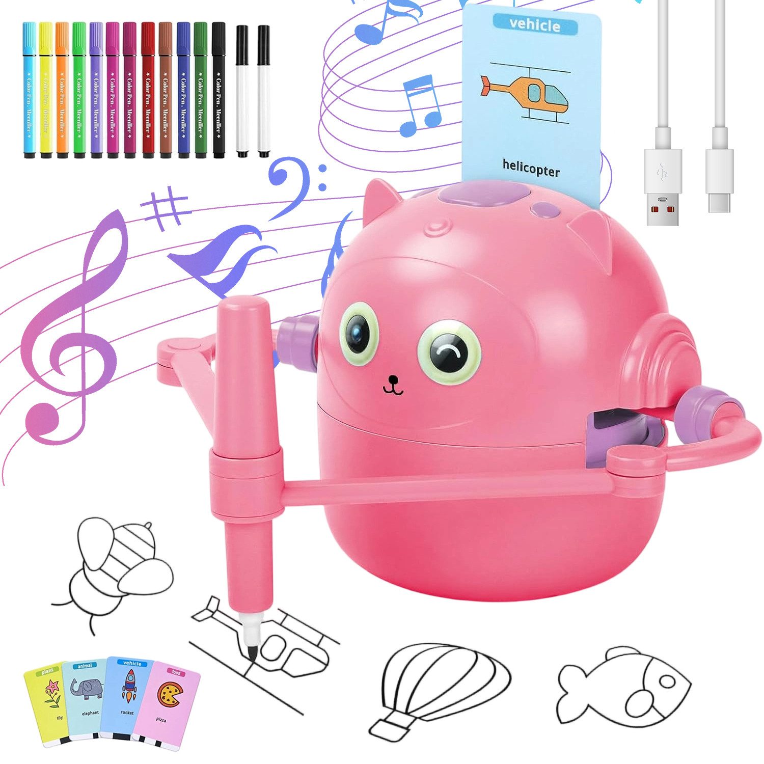 AKKEE Lernspielzeug Malroboter für Kinder, Zeichenroboter Kinder mit Stift & 100 Karten, Drawing Robot für ab 3 4 5 6 7 8 Jahre