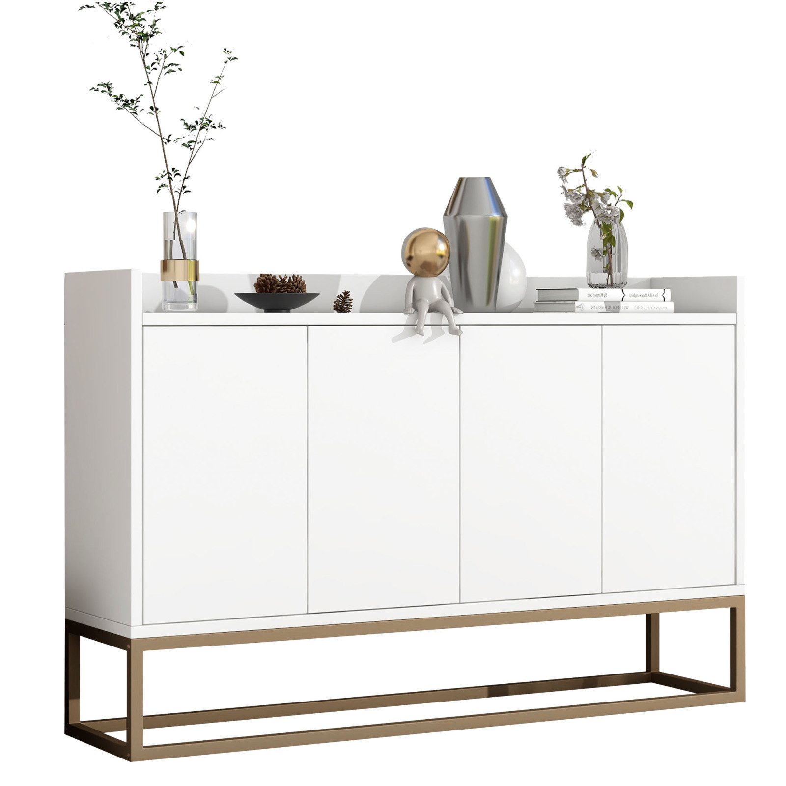 PXloue Sideboard kommode Highboard, mit 4 Türen, Kommode Landhaus, Anrichte, Buffet, B 120cm