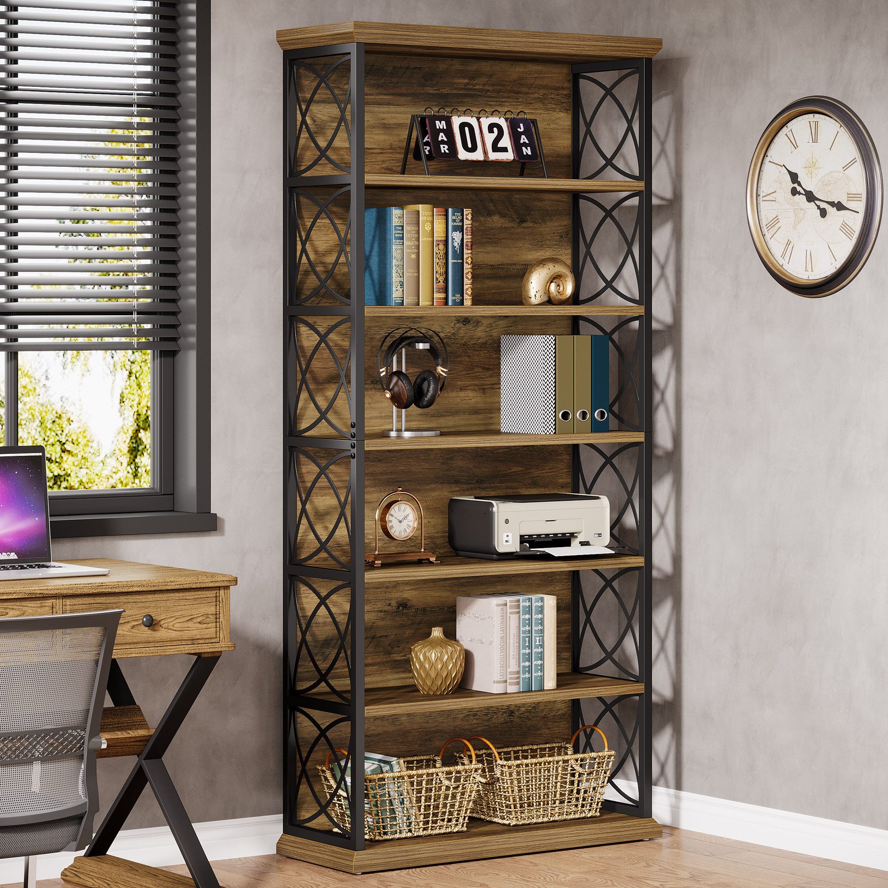 Tribesigns Bücherregal 6-stufiges Lagerregal aus Holz und Metall, Standregal Bücherschrank
