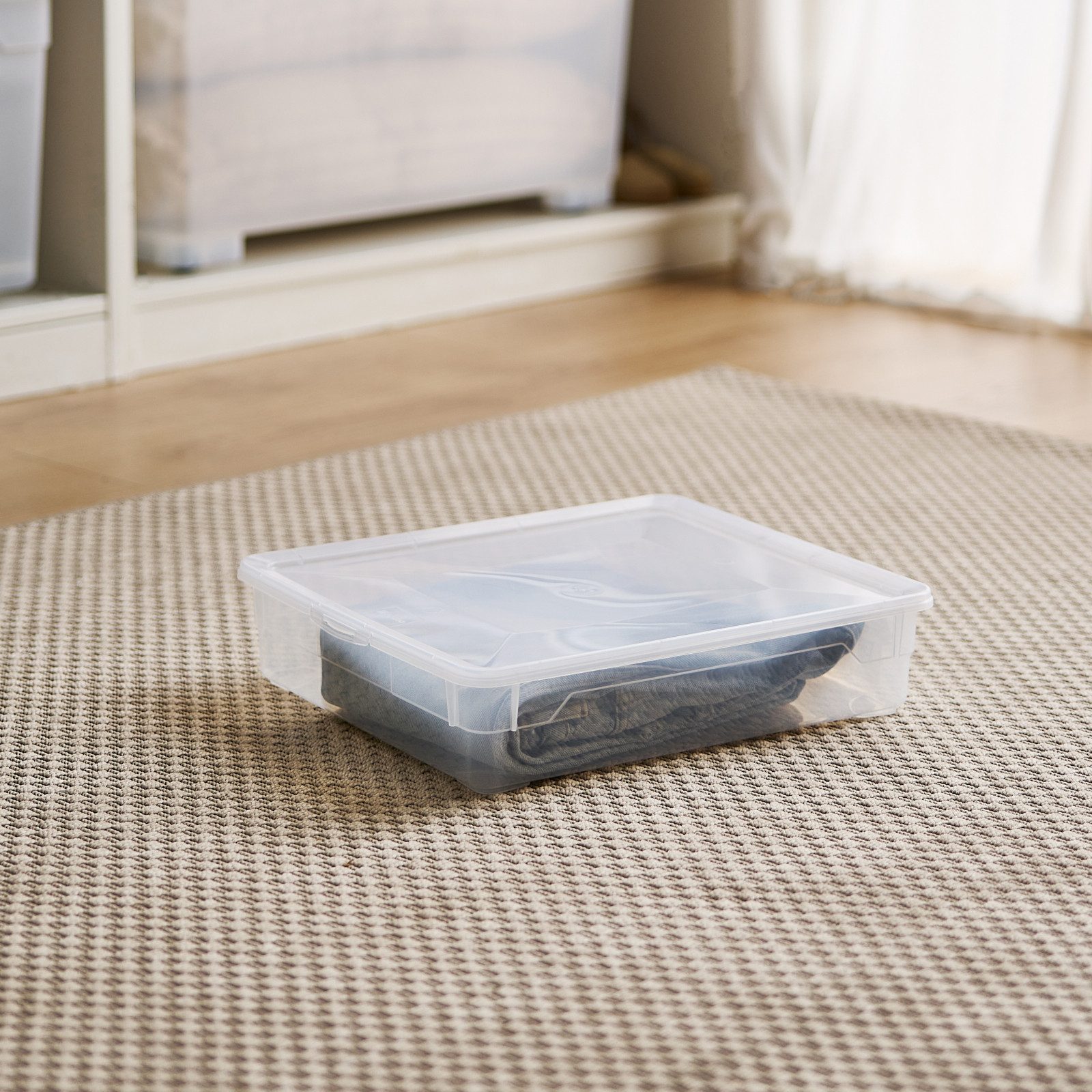 ROTHO Aufbewahrungsbox CLEAR Aufbewahrungsbehälter 9 l mit Deckel transparent stapelbar (Aufbewahrungsset, 3 St., 3er-Set)