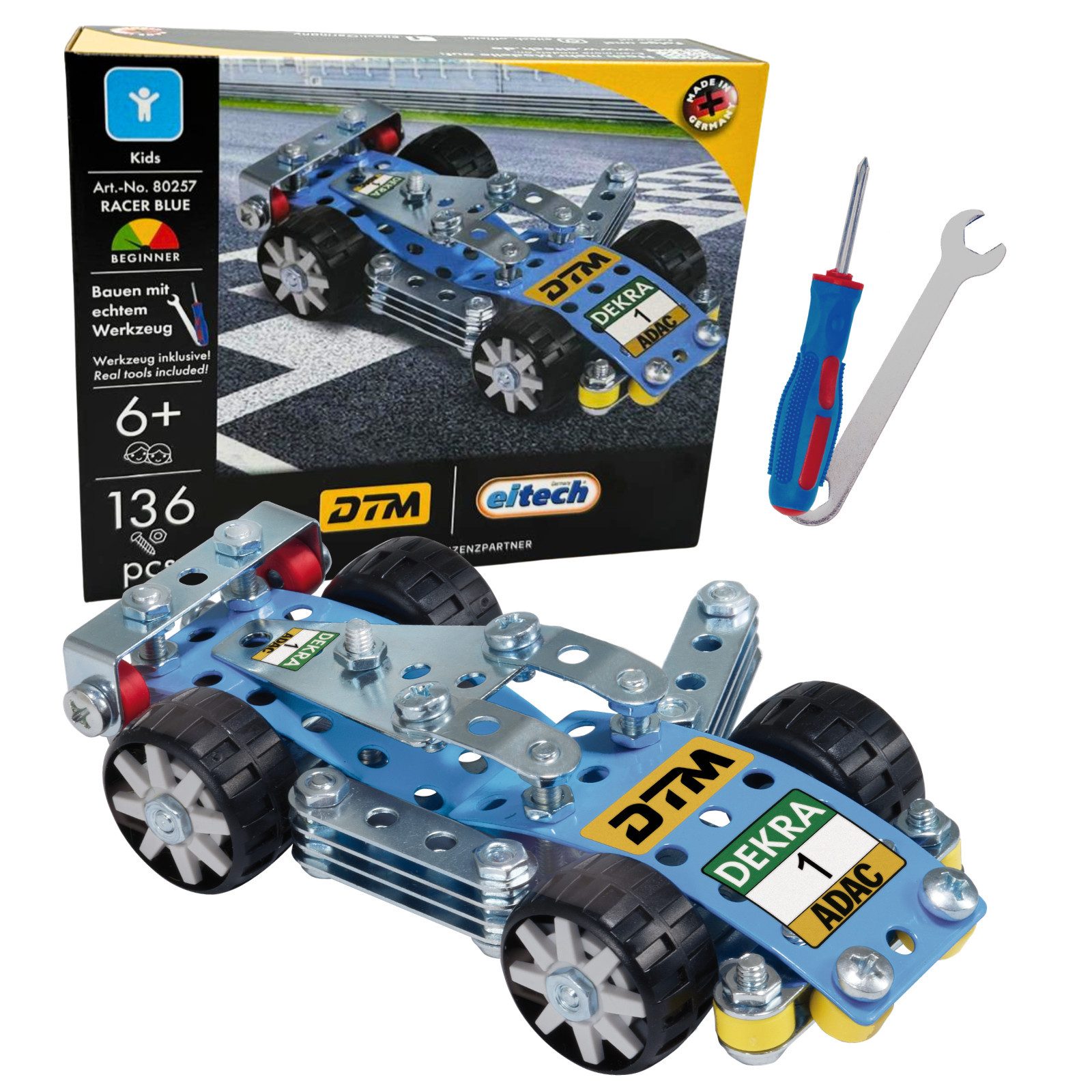 Eitech DTM Racer Blue Metallbaukasten, (Modellauto, 136 St., Modellbausatz), Made in Germany