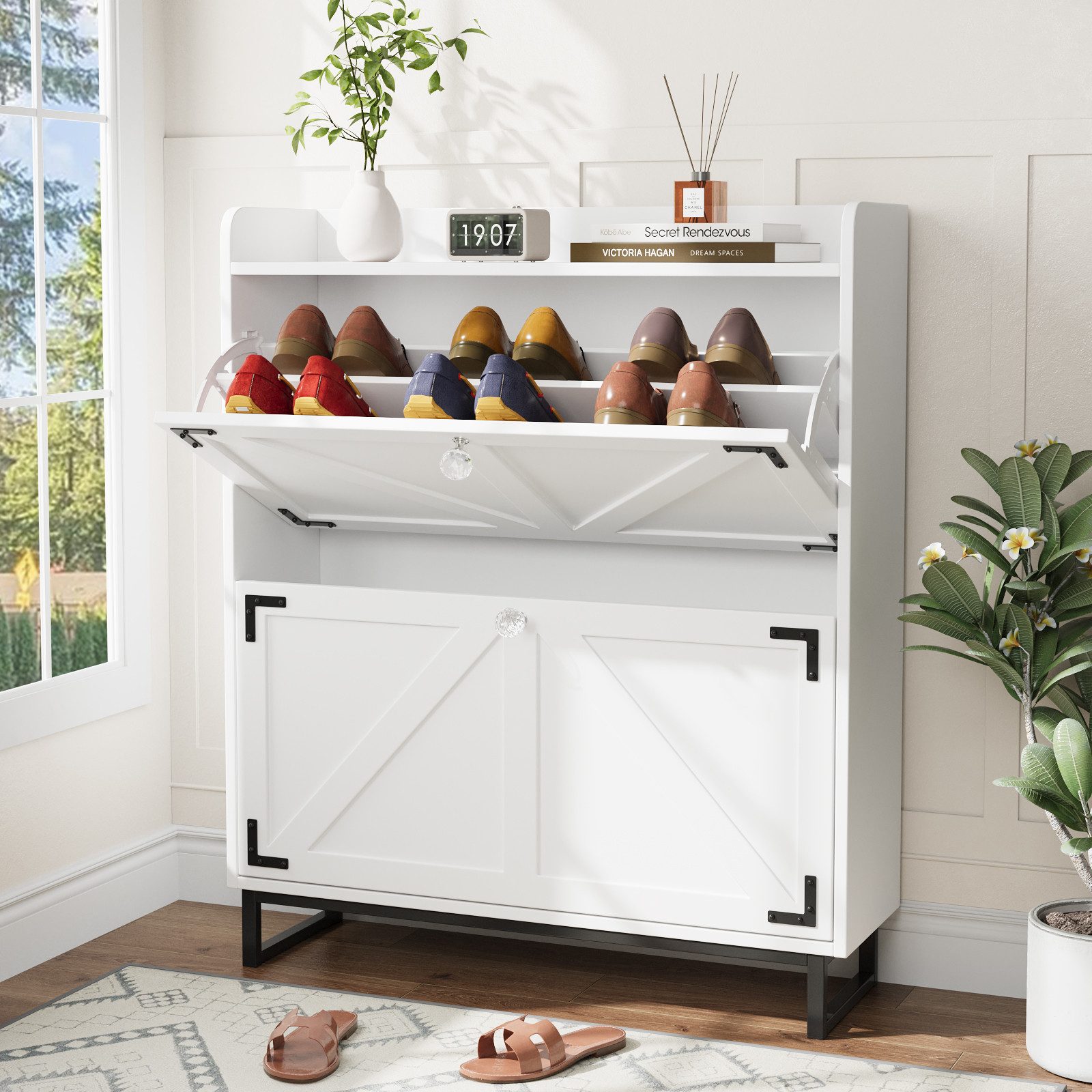 VOWNER Schuhschrank mit 2 Klappen, Freistehendem Schuhregal, 80×24×95 cm (1 günstig online kaufen