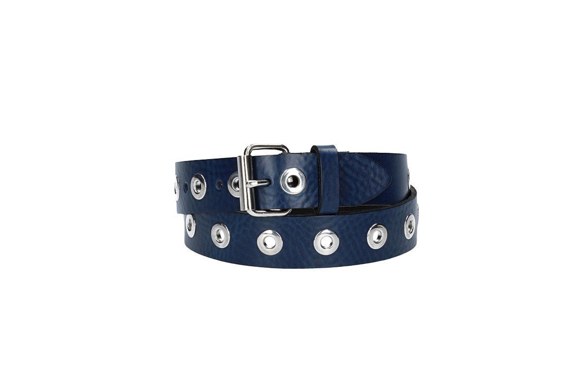 kiddybelts Ledergürtel Ledergürtel Kids 25mm in Blau mit Ösen und Schließe in Silber (KB14-480) sehr weiches Vollrindleder