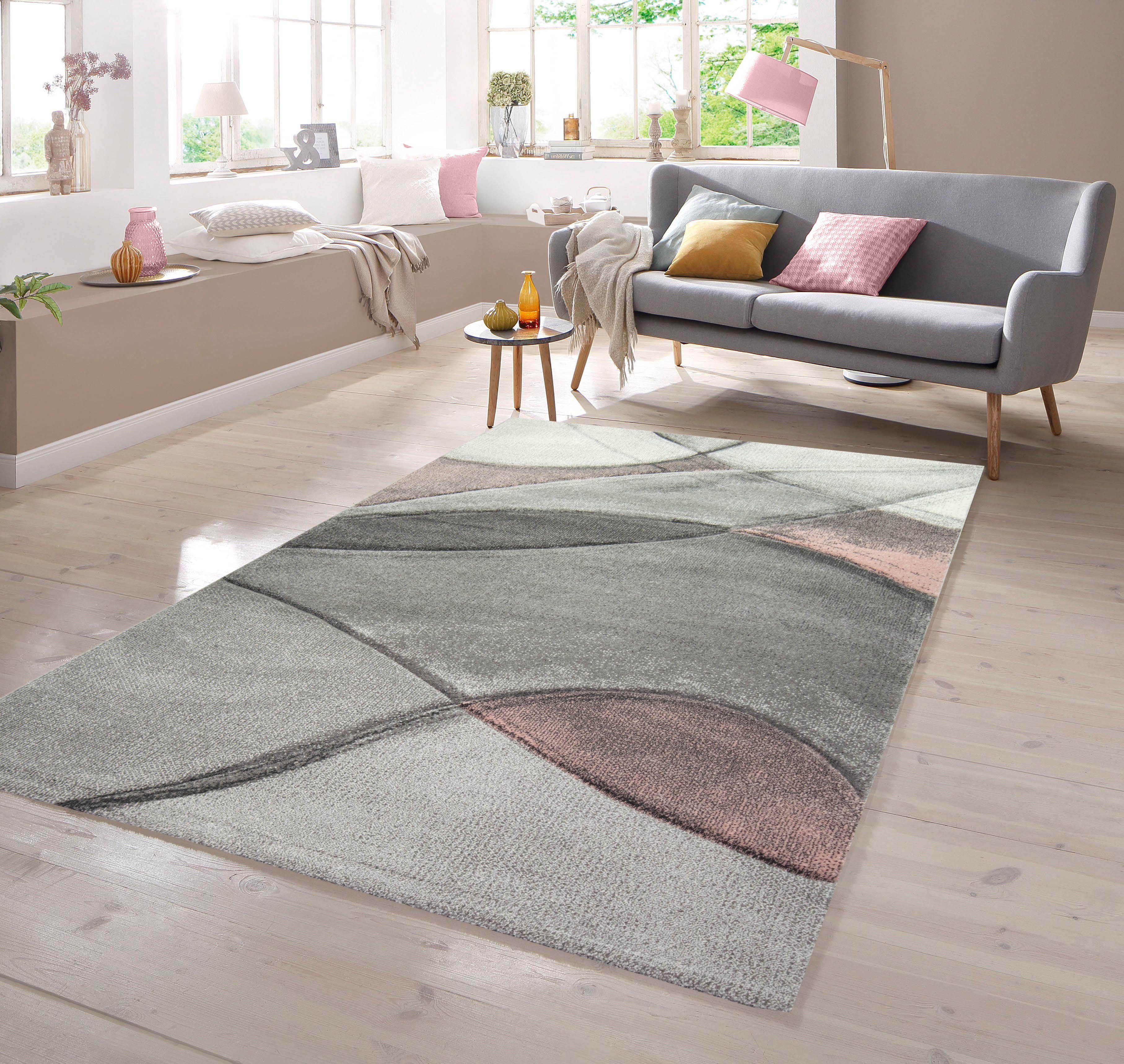 TeppichHome24 Teppich Teppich modern abstrakt in rosa grau pastell, rechtec günstig online kaufen