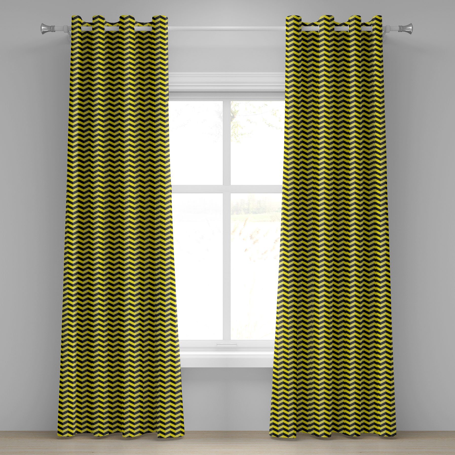 Gardine Dekorative 2-Panel-Fenstervorhänge für Schlafzimmer Yellow Wohnzimmer, Abakuhaus, Chevron Warnschild