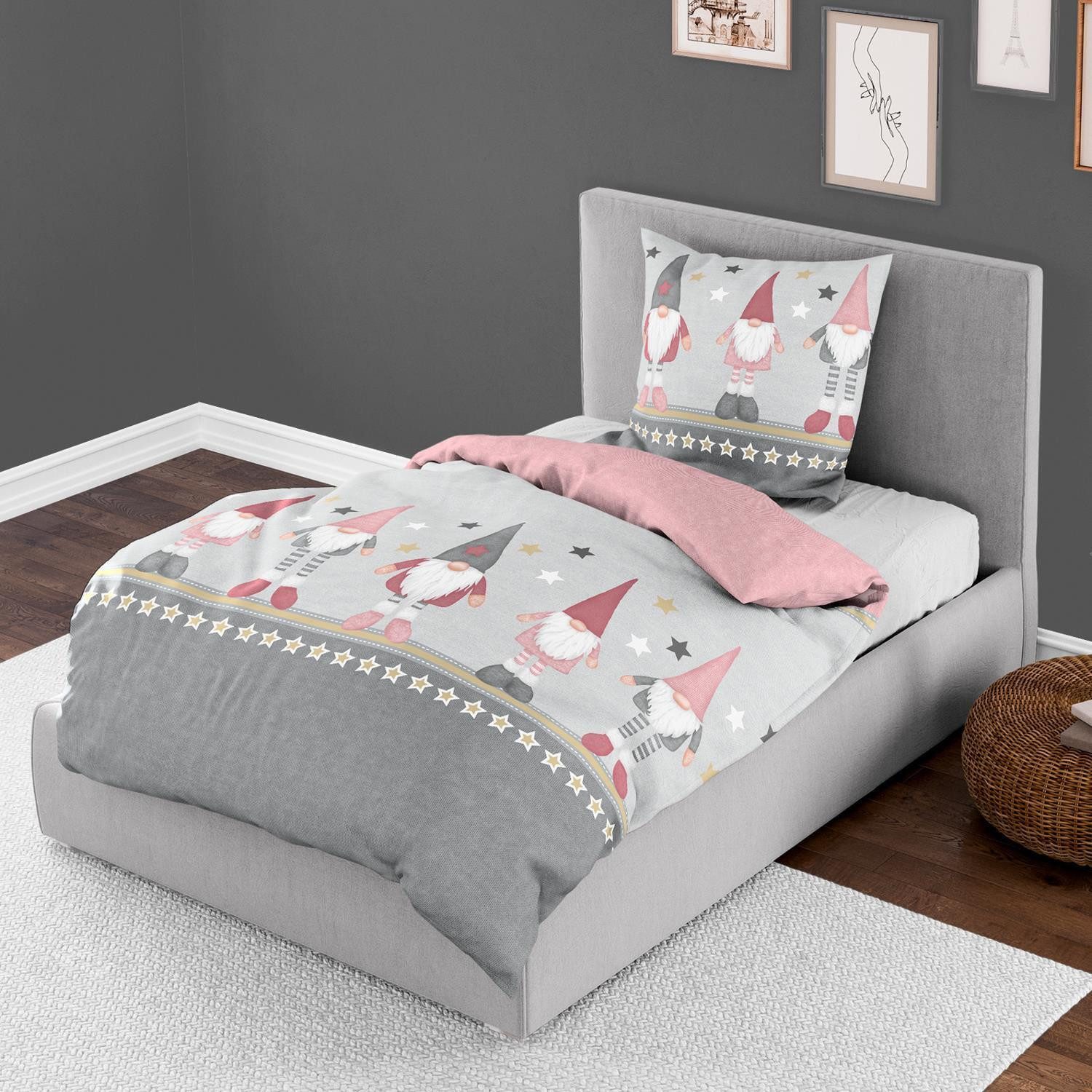 BIERBAUM Bettwäsche Bierbaum Biber Bettwäsche 135x200 Wichtel Sterne rosa s günstig online kaufen