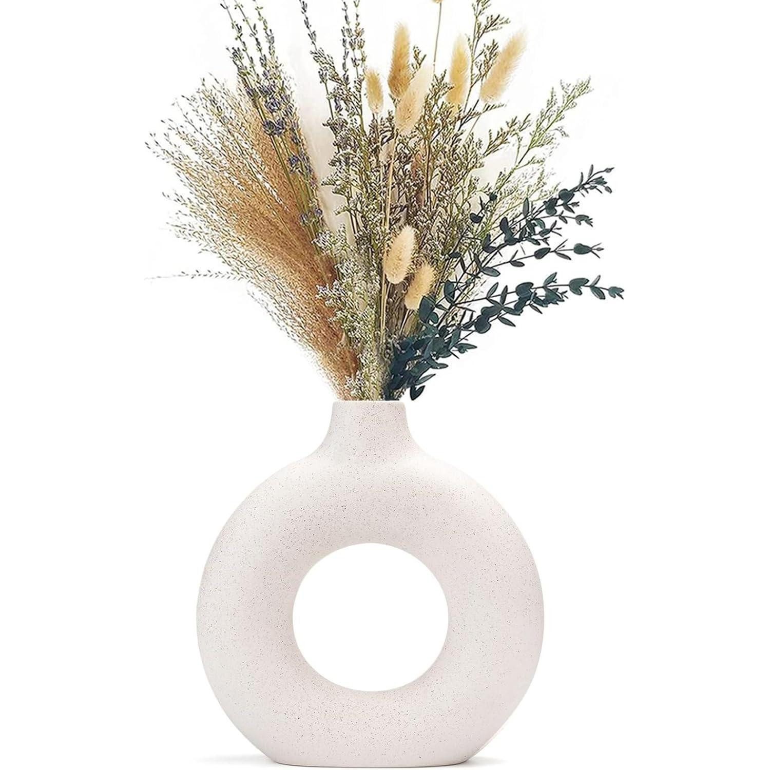LuxusKollektion Dekovase Vasen Pampasgras Keramik Blumen Ornament Deko Büro S Beige