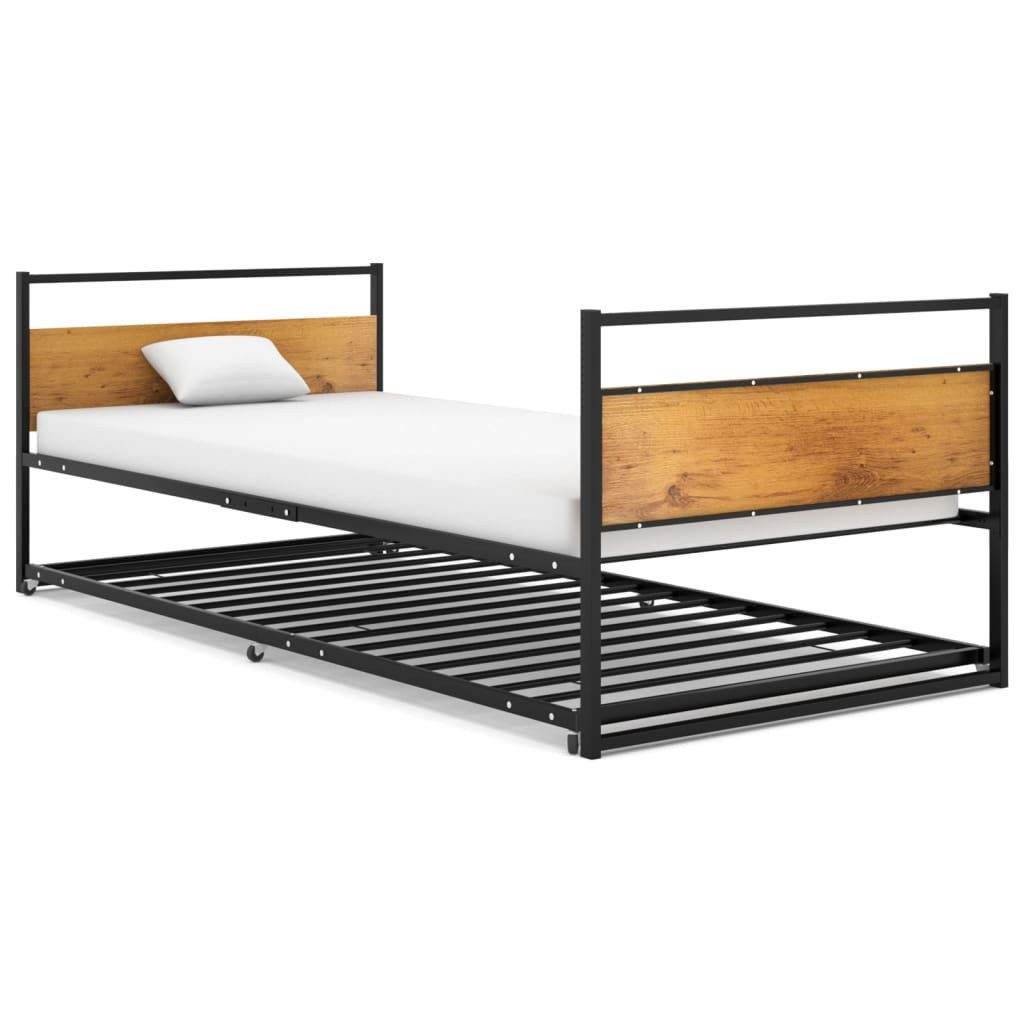 vidaXL Gästebett Ausziehbett Schwarz Metall 90x200 cm Einzelbett Bett Bettrahmen Bettge