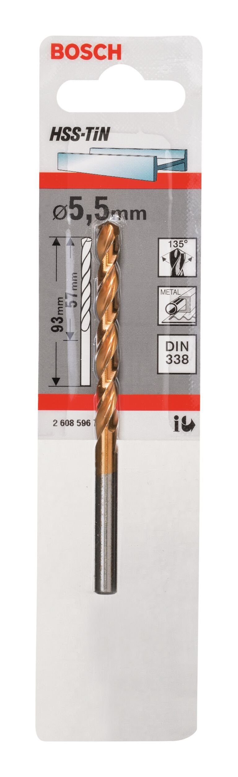 BOSCH Metallbohrer, (DIN HSS-TiN 57 338) - 1er-Pack 5,5 x 93 x mm 