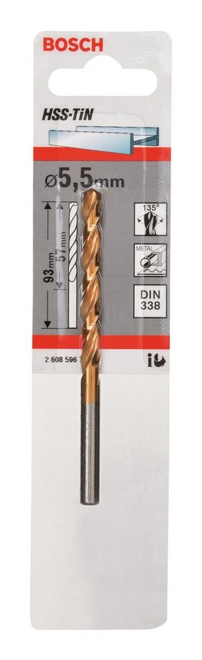 Thumbnail - BOSCH Metallbohrer, HSS-TiN (DIN 338) - 5,5 x 57 x 93 mm - 1er-Pack