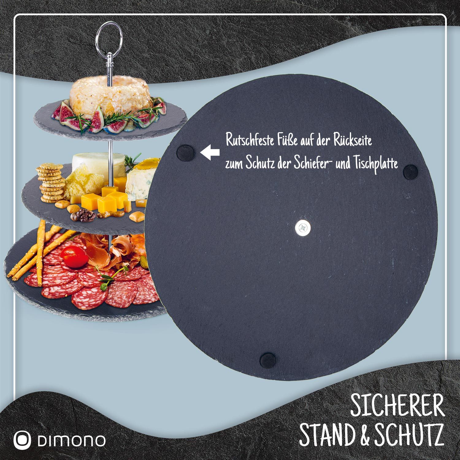 Dimono Etagere Dimono Deluxe 3-stöckige Etagere – Servierständer aus Natur-Schiefer, Schiefer Naturstein, (3-Etagen Servierschalen, Obst- & Gemüseschale), Servierschalen für Desserts, Obst, Gemüse, Süßes uvm.