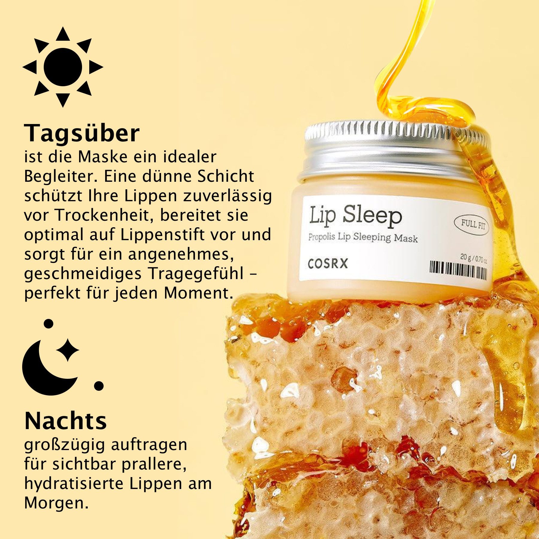 Cosrx Lippenmaske COSRX Lip Sleep Propolis Sleeping Mask Lippenpflege, 1-tlg., Lippenpflege, Lippenmaske, Nachtmaske, Balsam