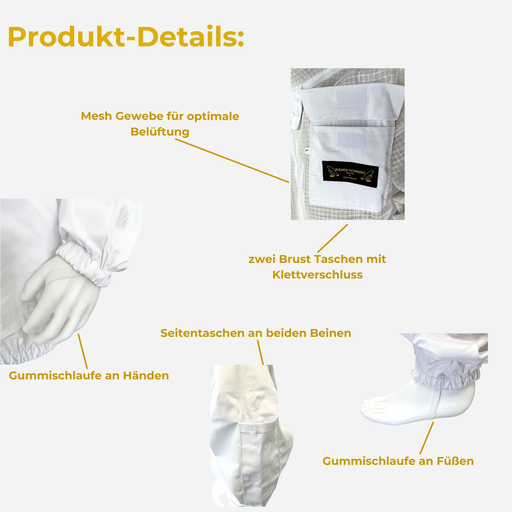 BIENEN SCHMIDT Arbeitsoverall Imkerschutzanzug KIDS-Full-Air mit integriertem Hut & Schleier weiß Kinder Imkersuit Schutzkleidung für Kinder Schutz-Overall